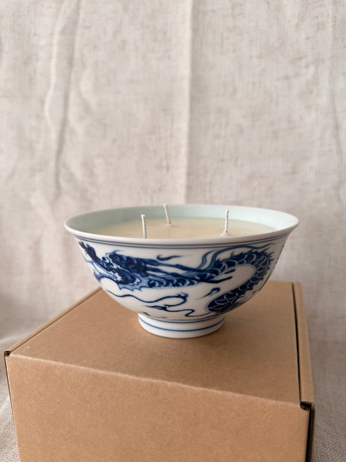Hand-painted blue Dragon bowl Candle