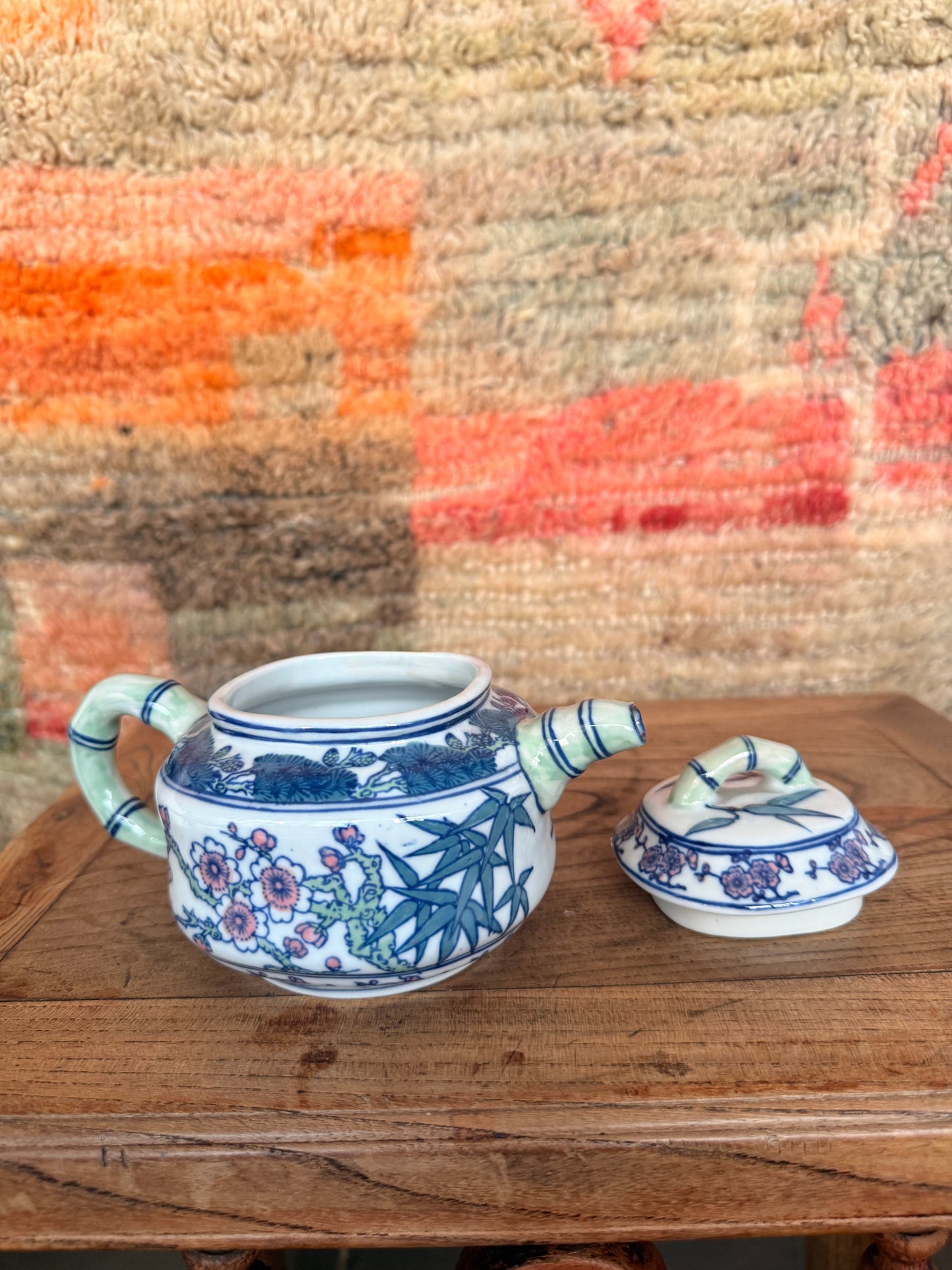 Hand painted in HK colorful bamboo handle tea pot