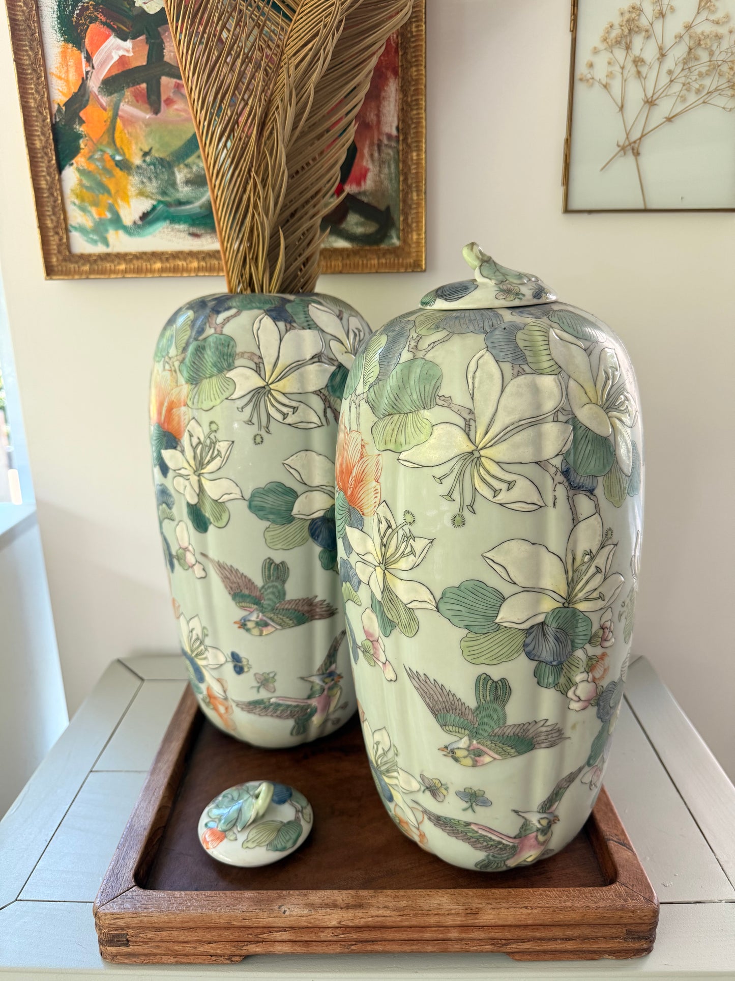 Tall hand-painted in HK Hibiscus Jars