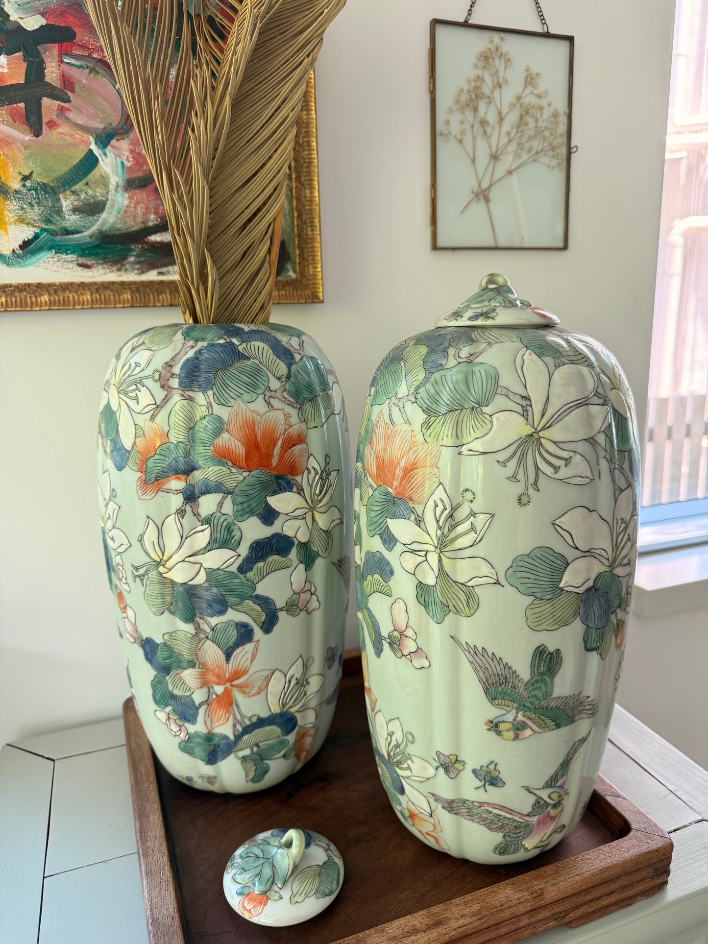 Tall hand-painted in HK Hibiscus Jars
