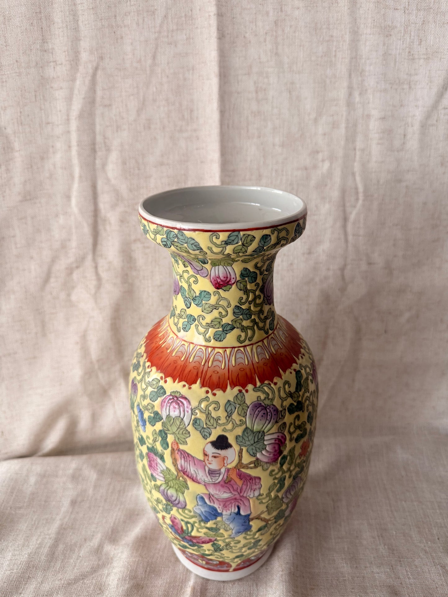 Famille Jaune style hand-painted in HK vase