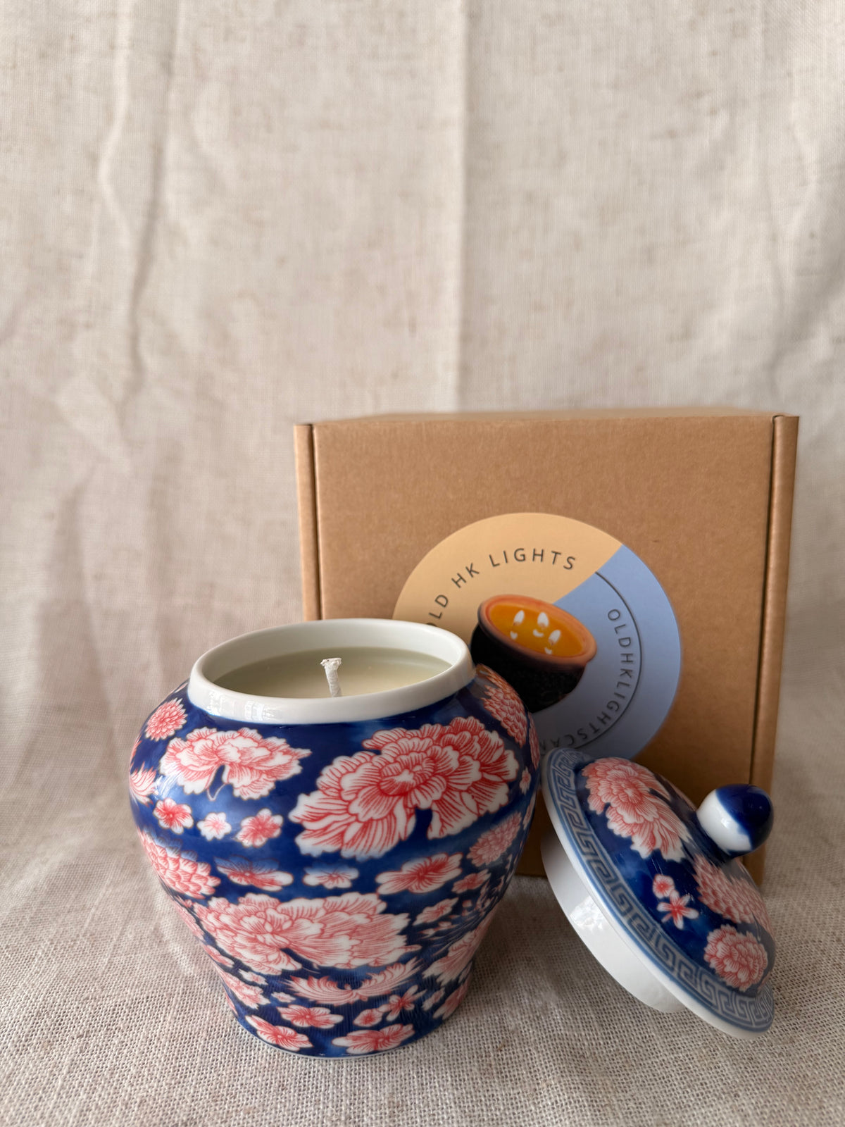 Small blue & red Tea Jar Candle