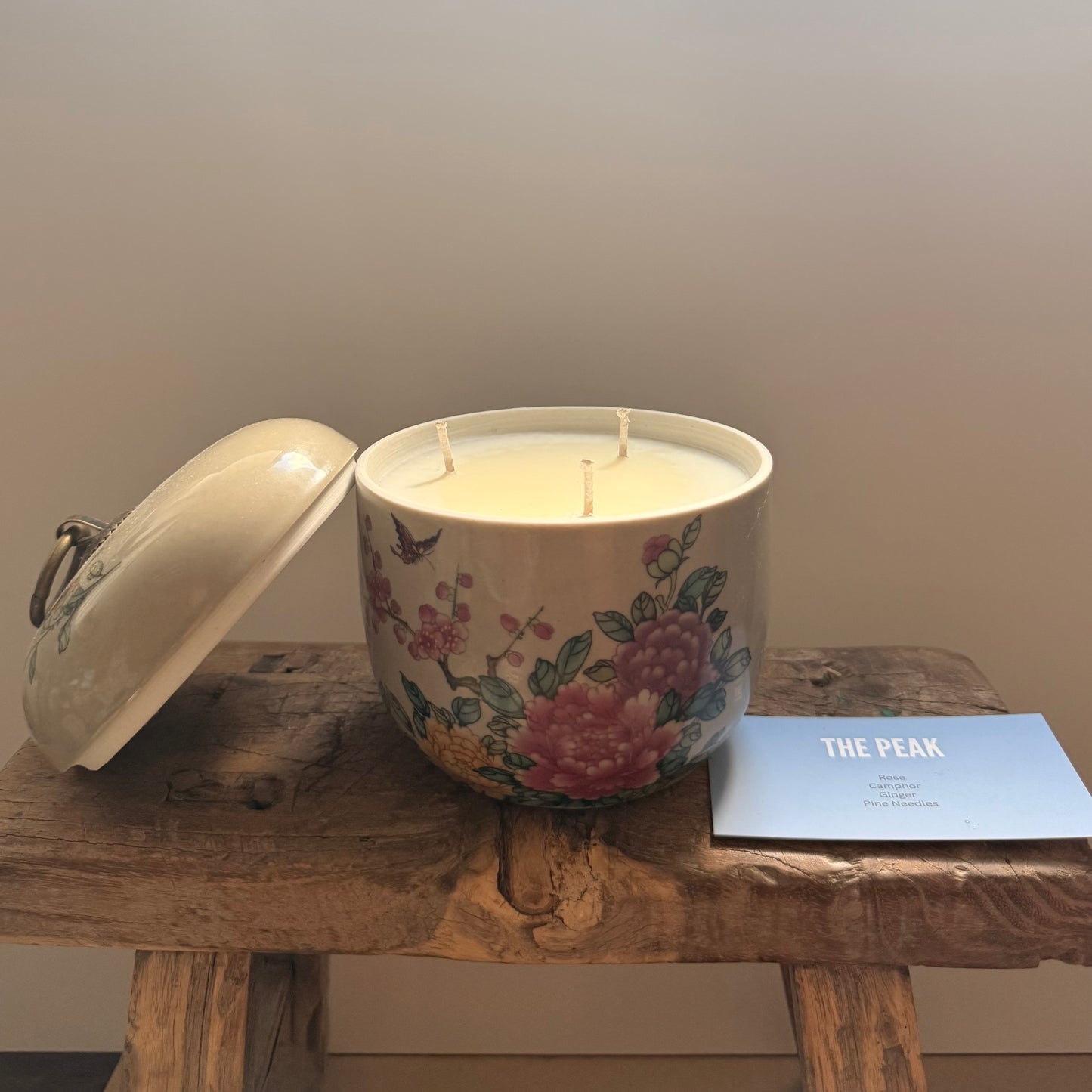 Peonies minted tea box 3 wicks candle