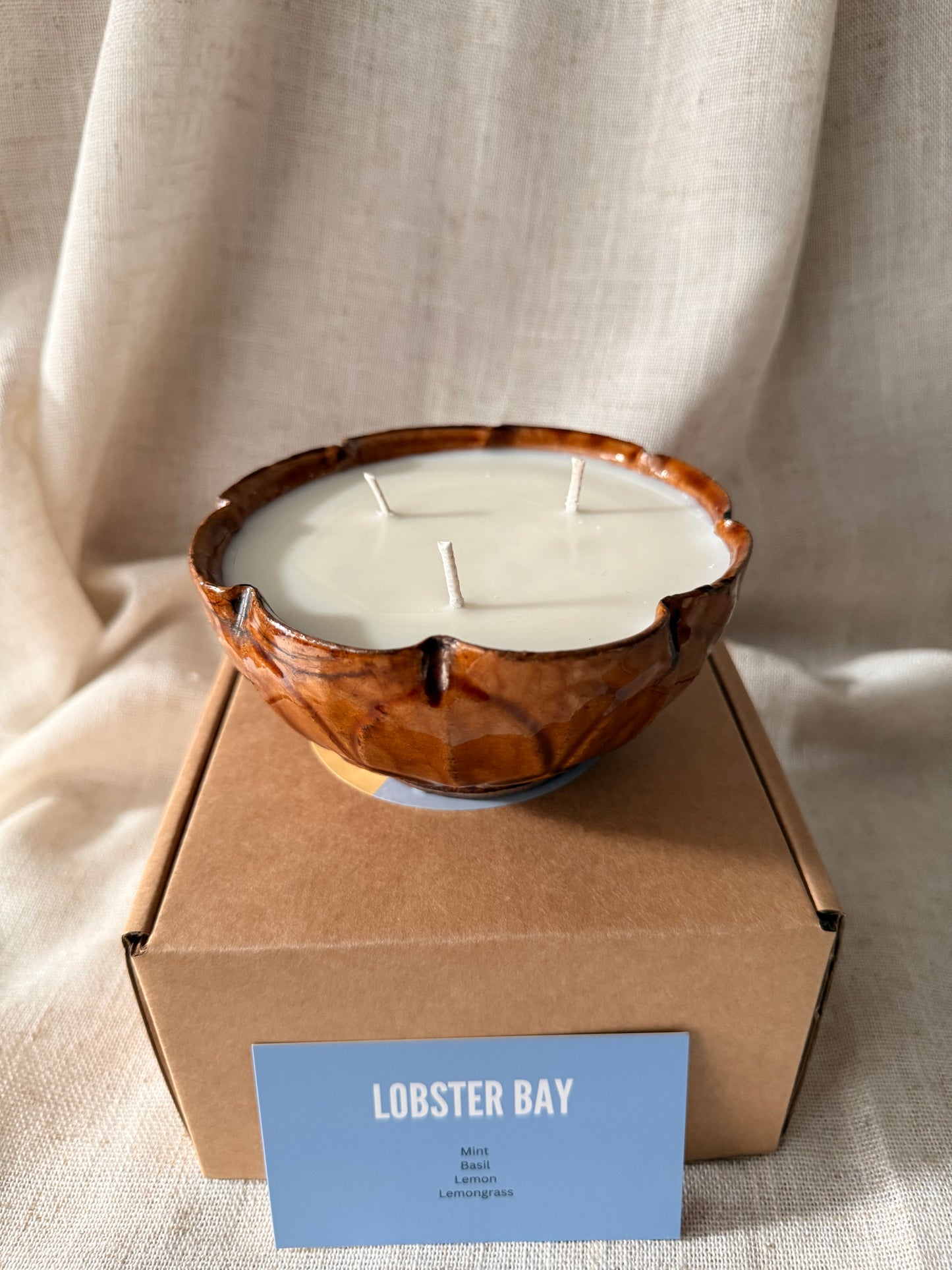 Ocre lotus shaped bowl 3 wicks candle