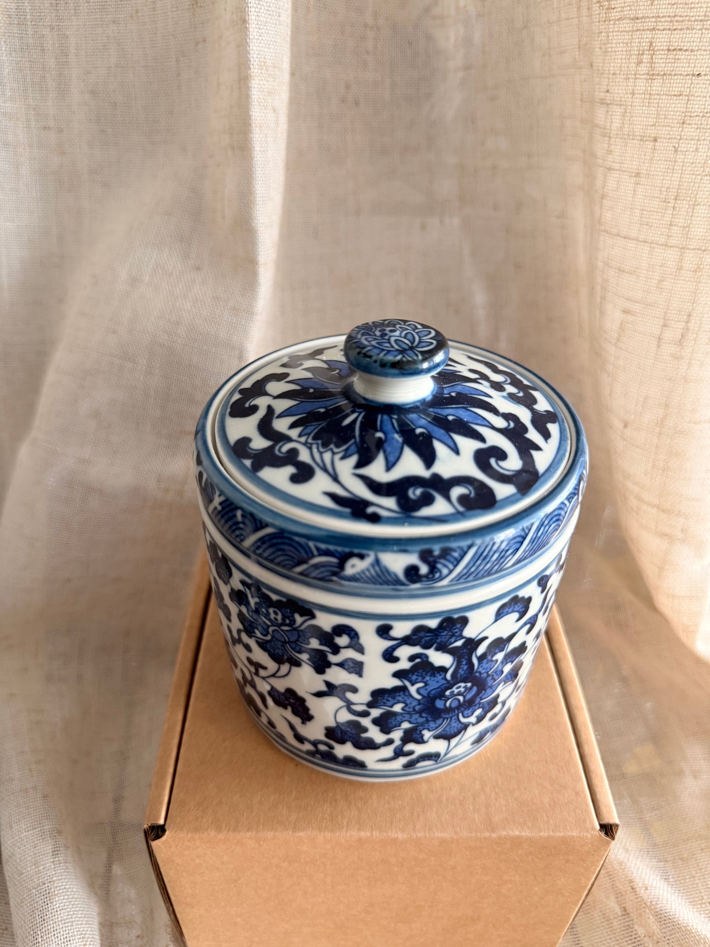 Medicine blue & white jar candle