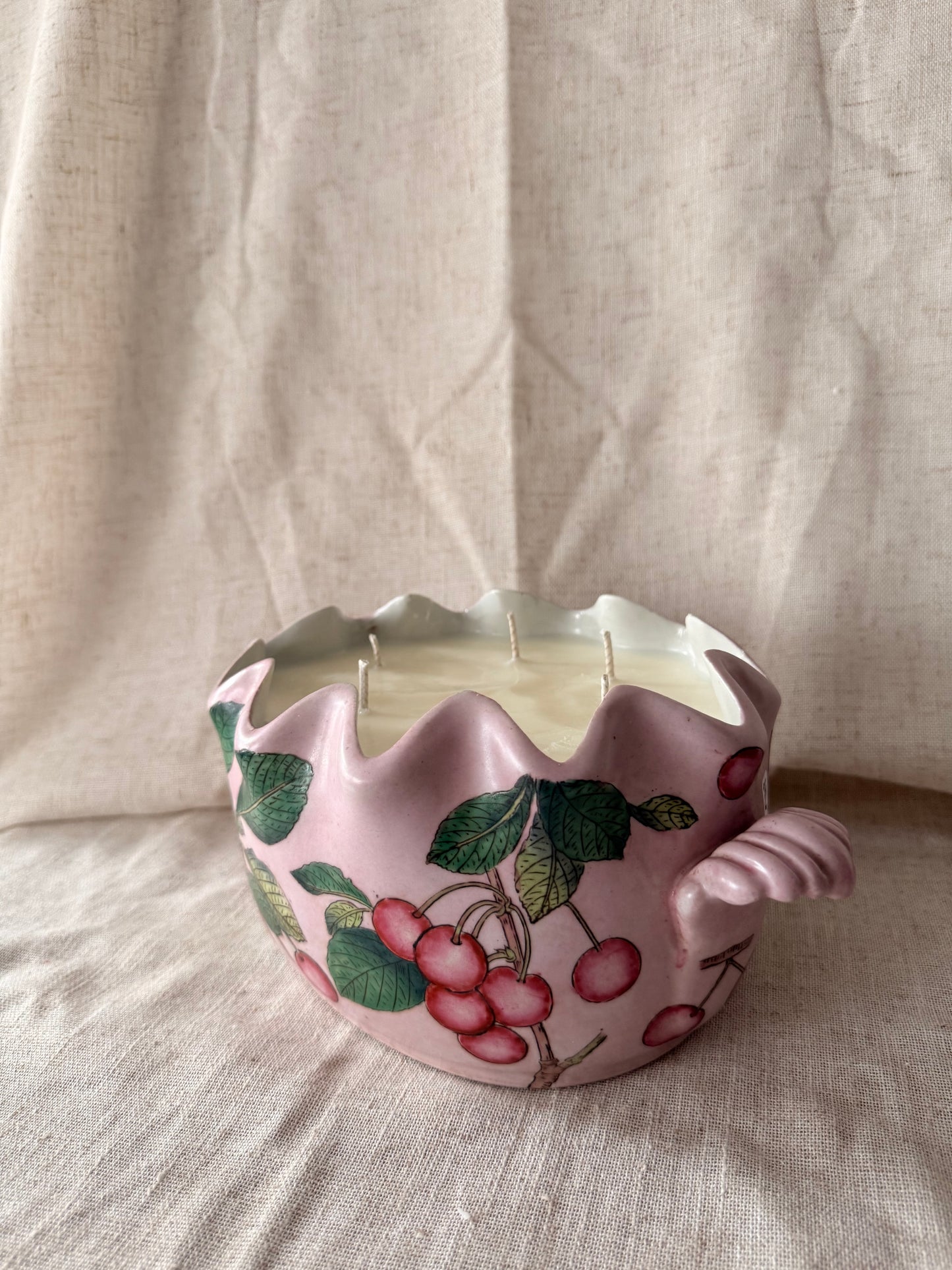 Pink Cherries hand-painted 6 wicks Candle