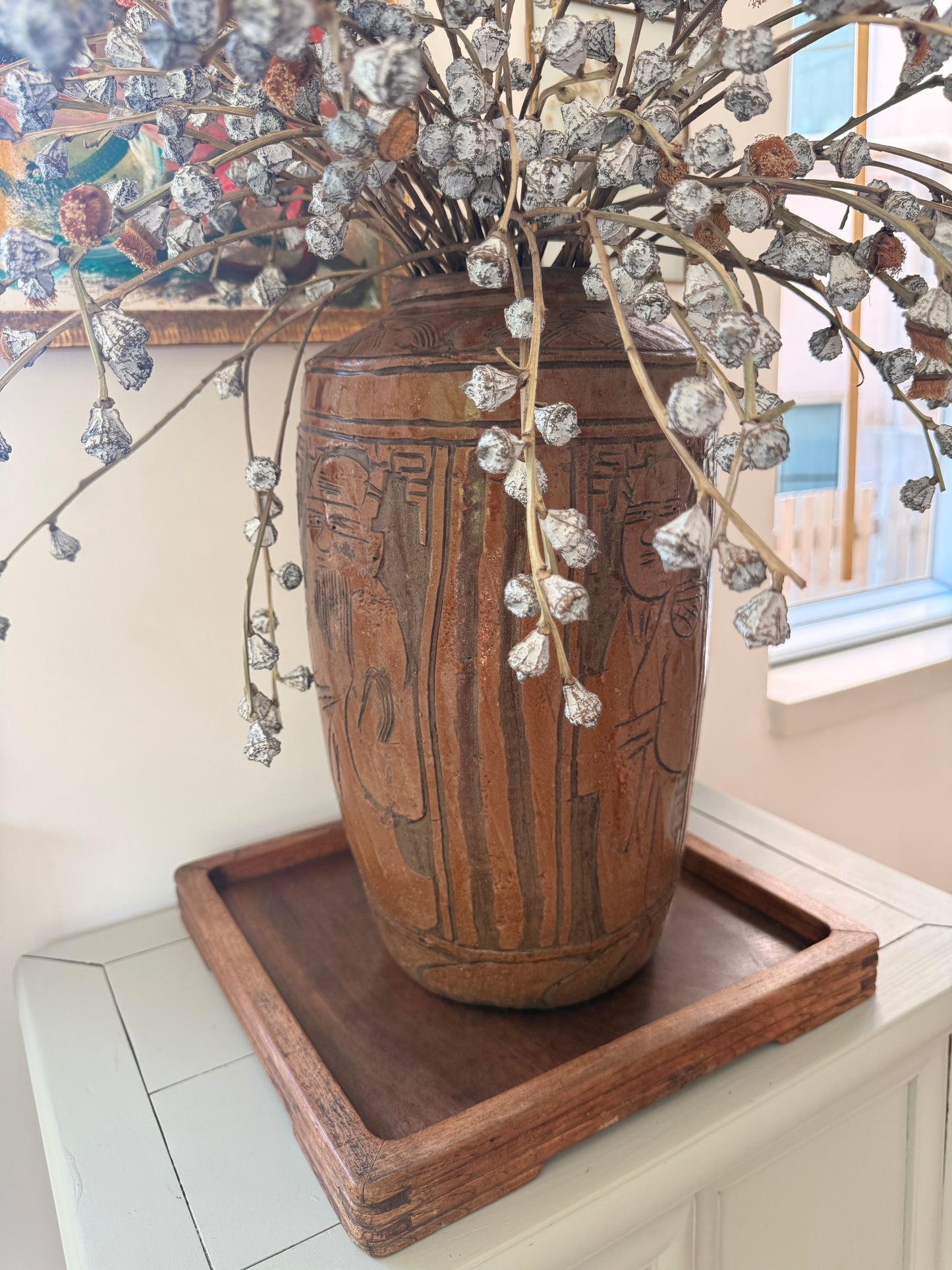 Antique brown clay tall Vase