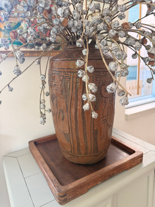 Antique brown clay tall Vase