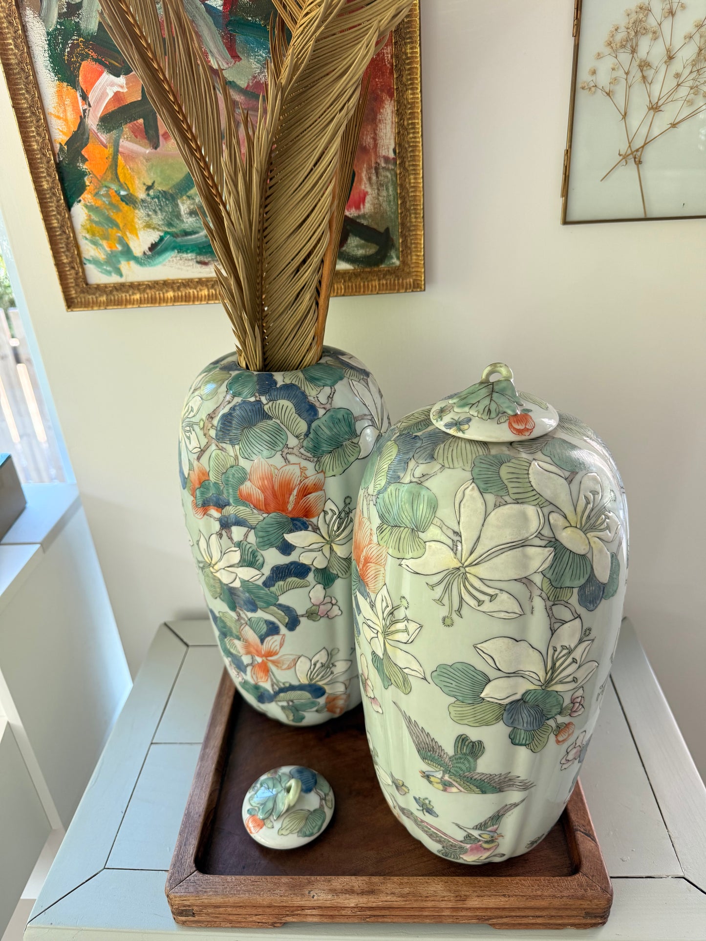 Tall hand-painted in HK Hibiscus Jars