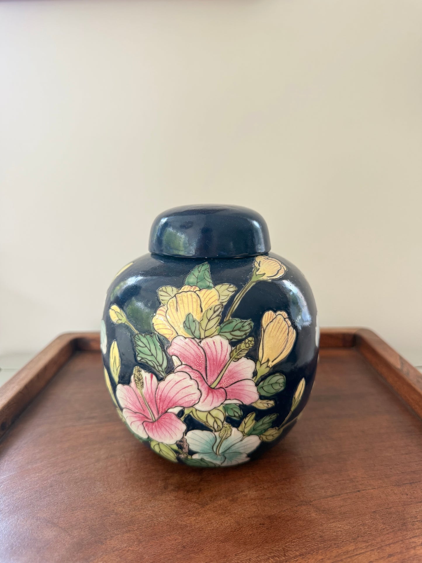 Small hand-painted in HK floral Ginger Jar