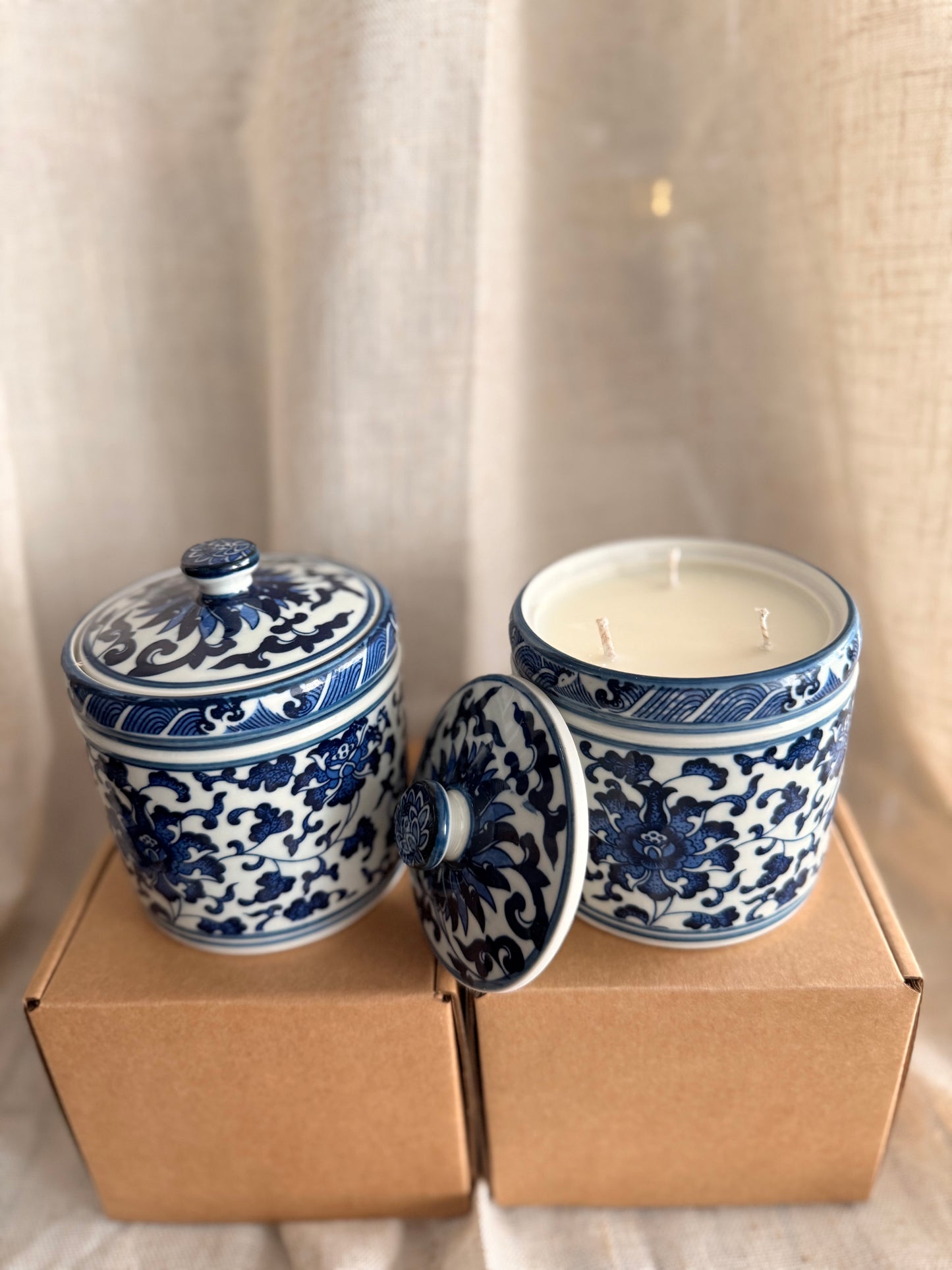 Medicine blue & white jar candle