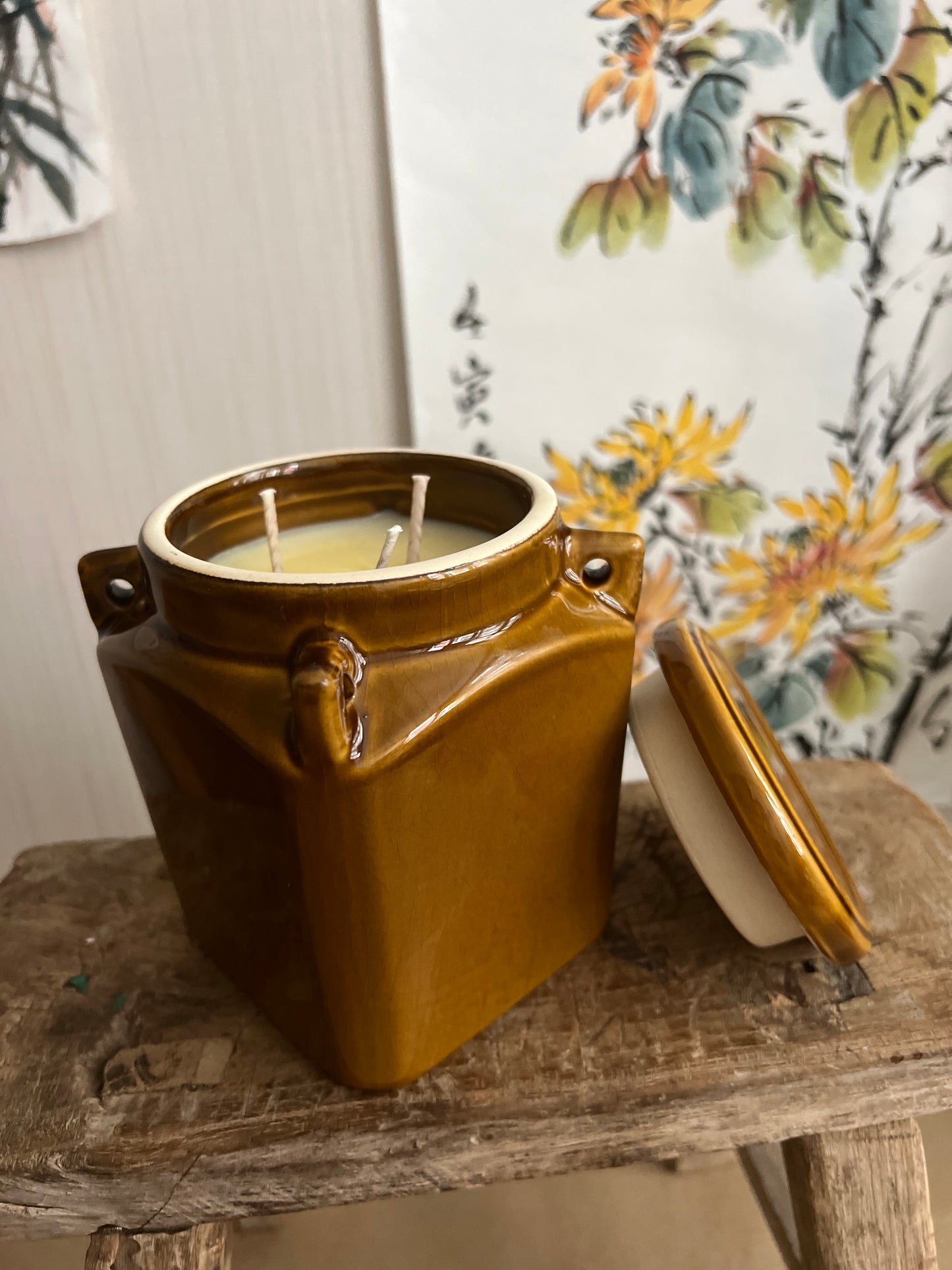 Brown glazed ceramic box Mui Wo Candle