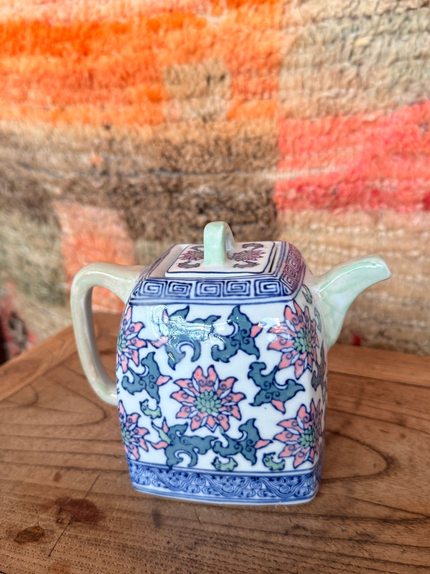 Hand painted in HK colorful square floral tea pot