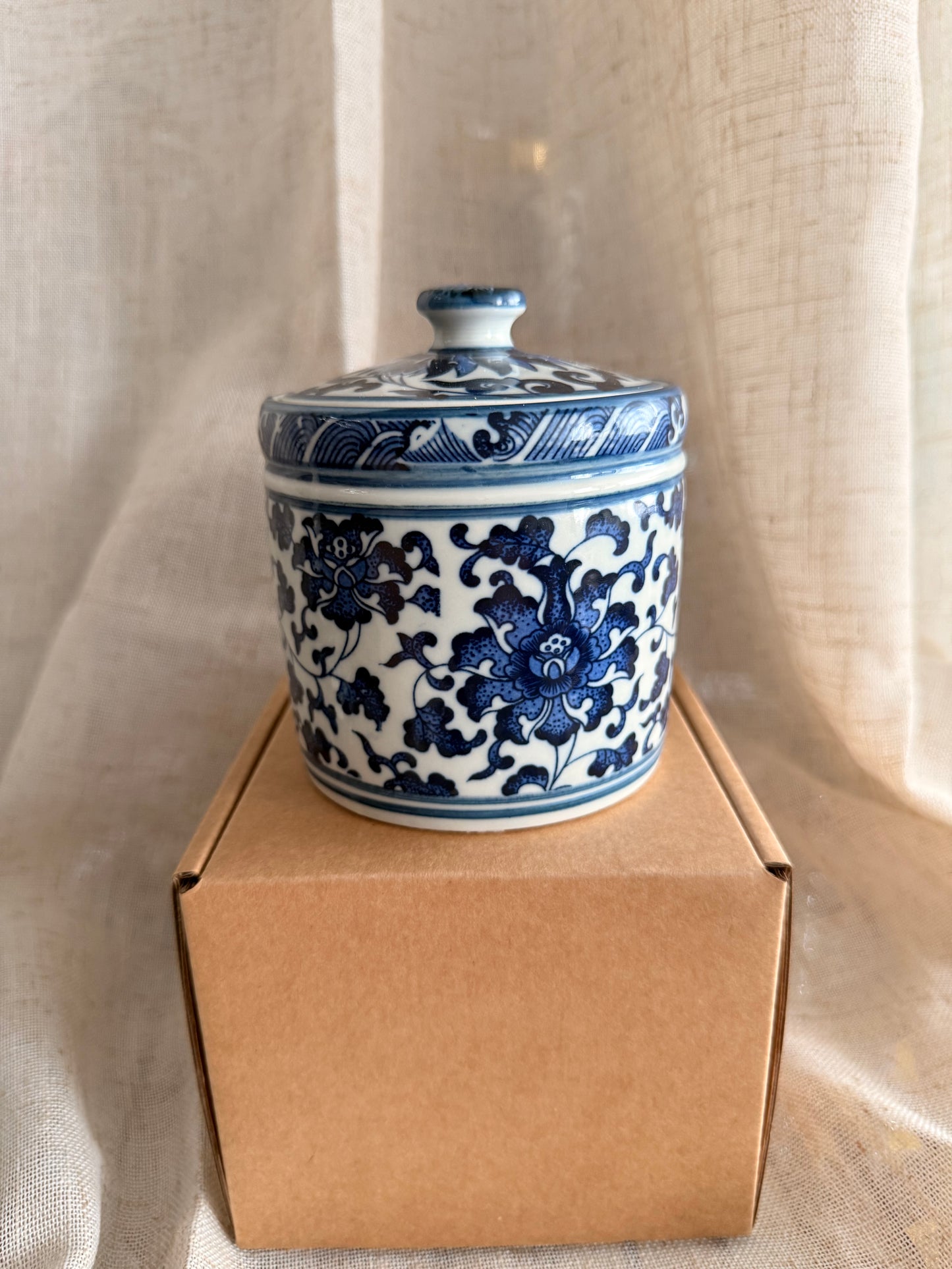 Medicine blue & white jar candle