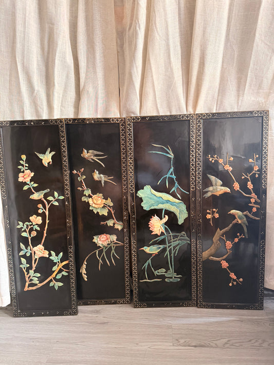 Lacquered black floral wooden Panels