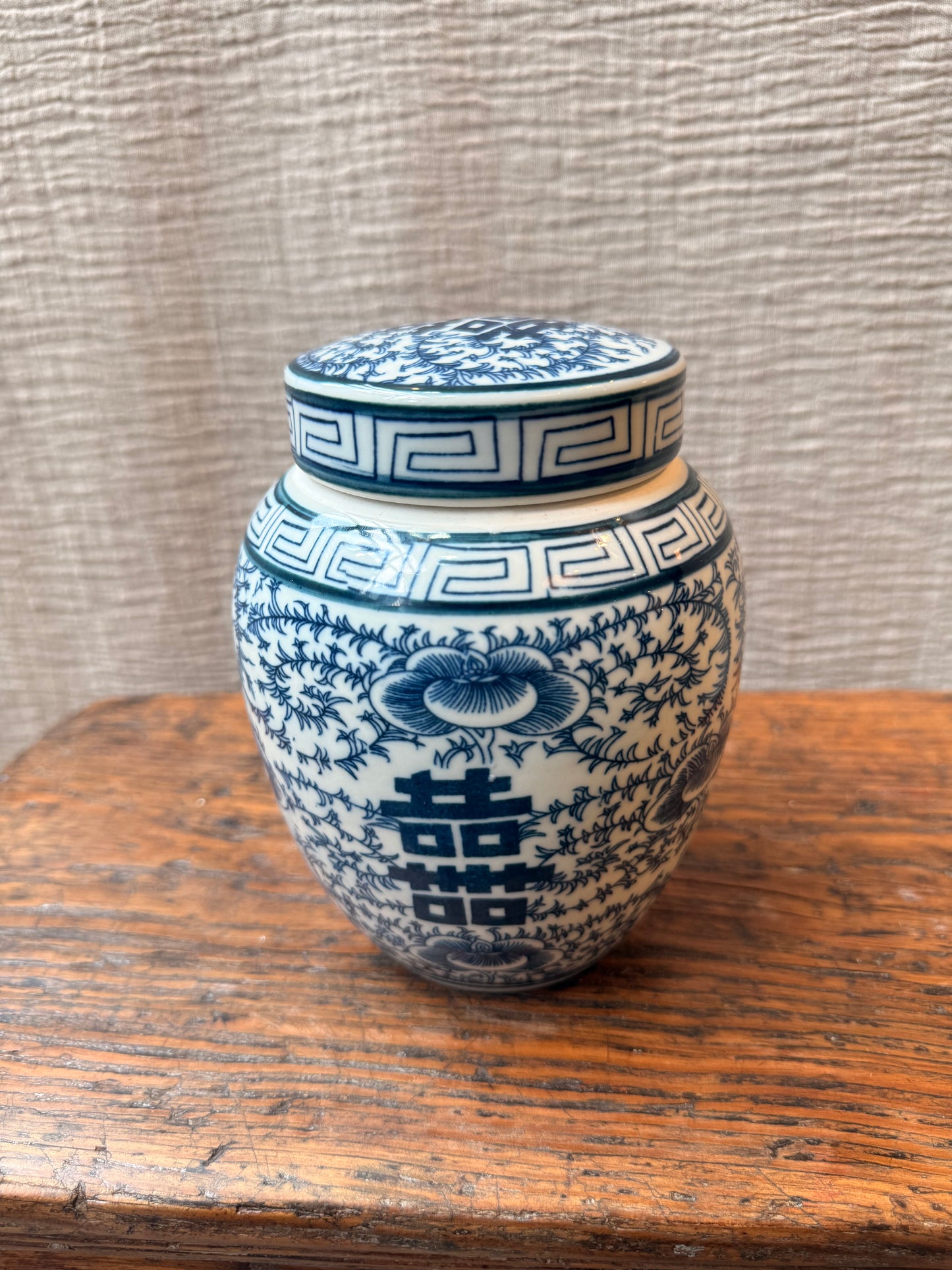 Double Happiness Blue & White Candle Jar