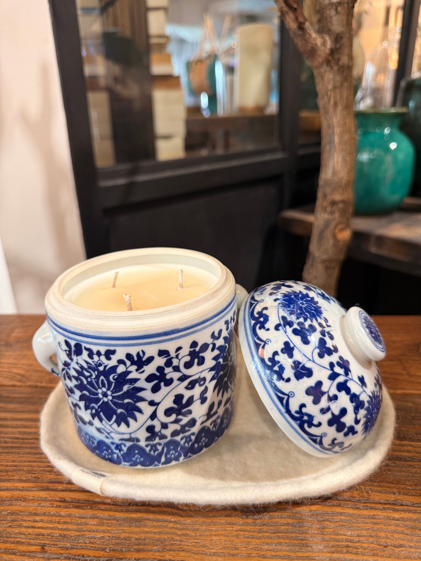 Blue and white floral Jar Candle