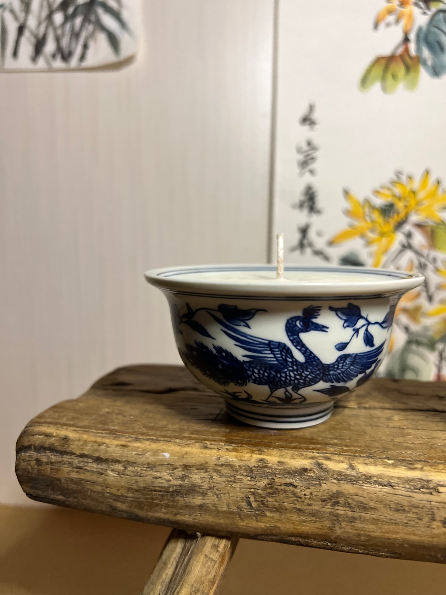 Set of 2 blue and white tea bowl Candles