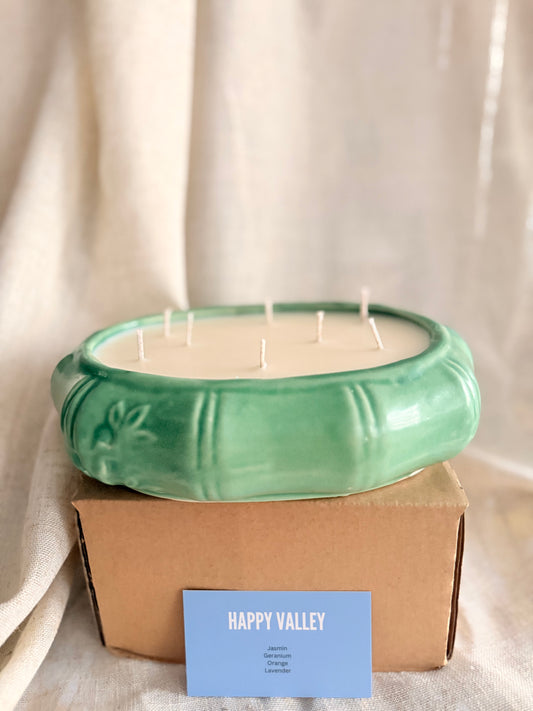 Large bamboo style vintage candle