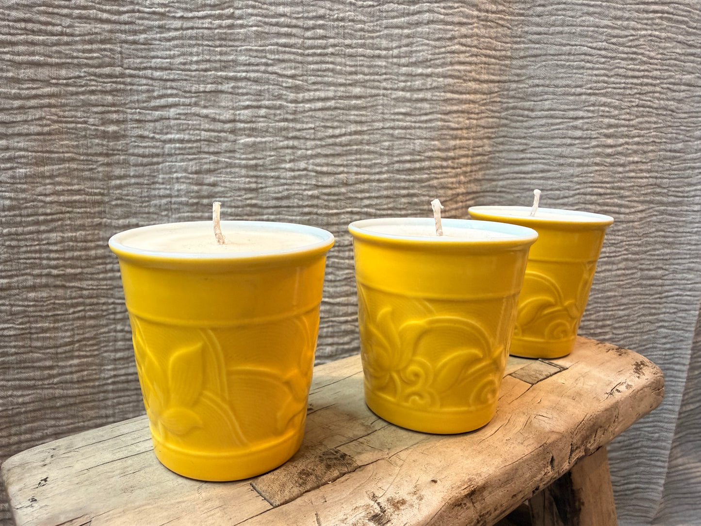 Set of 3 Lotus yellow mini Candles