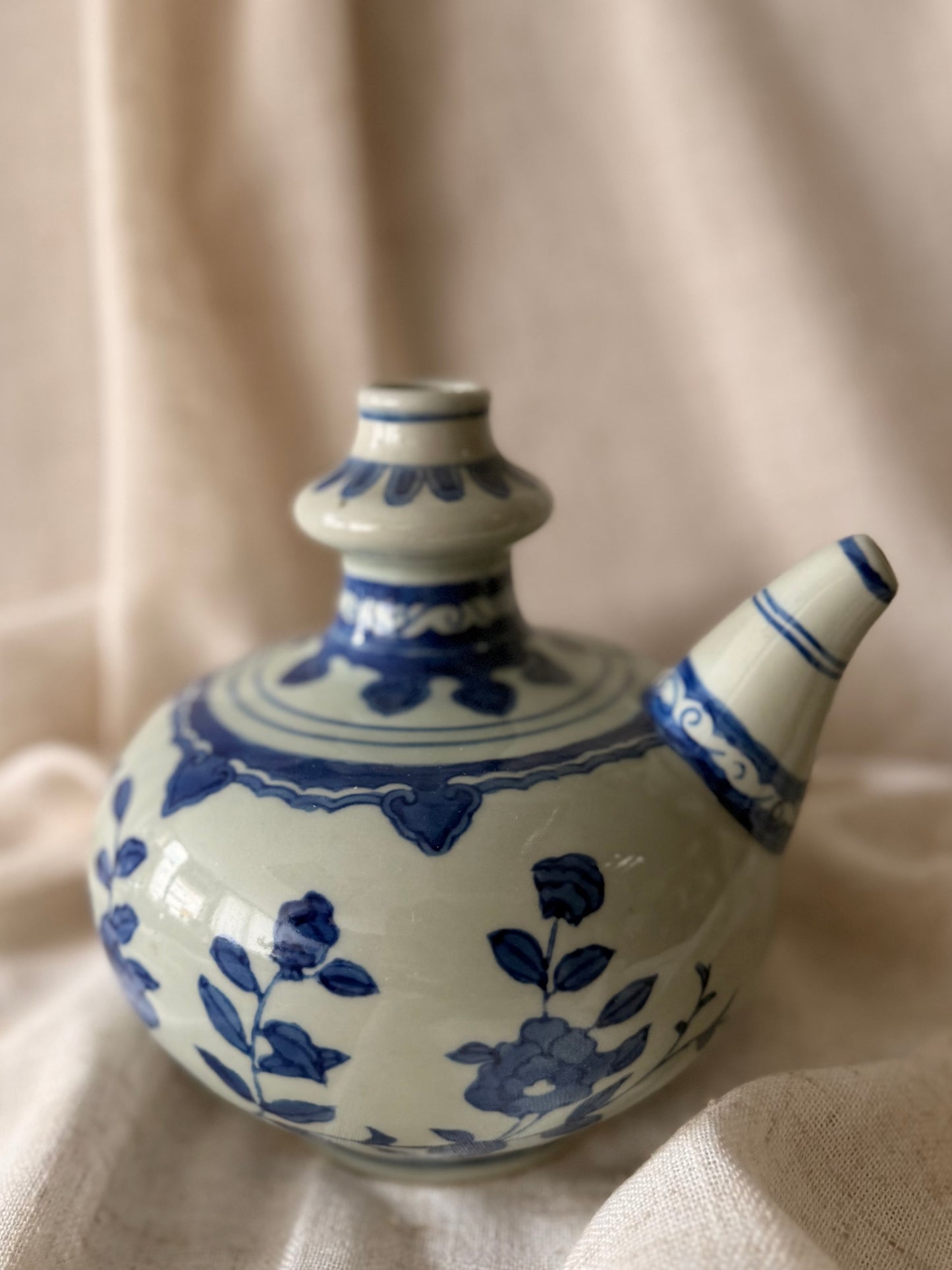 Fine blue ceramic hand painted wine jar
