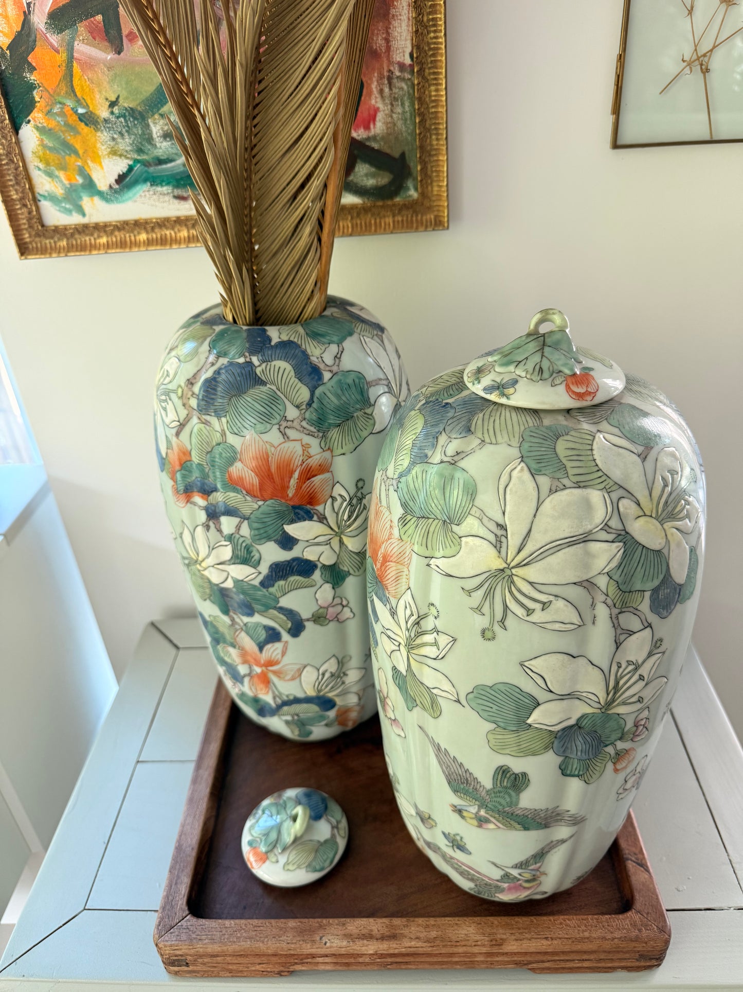 Tall hand-painted in HK Hibiscus Jars