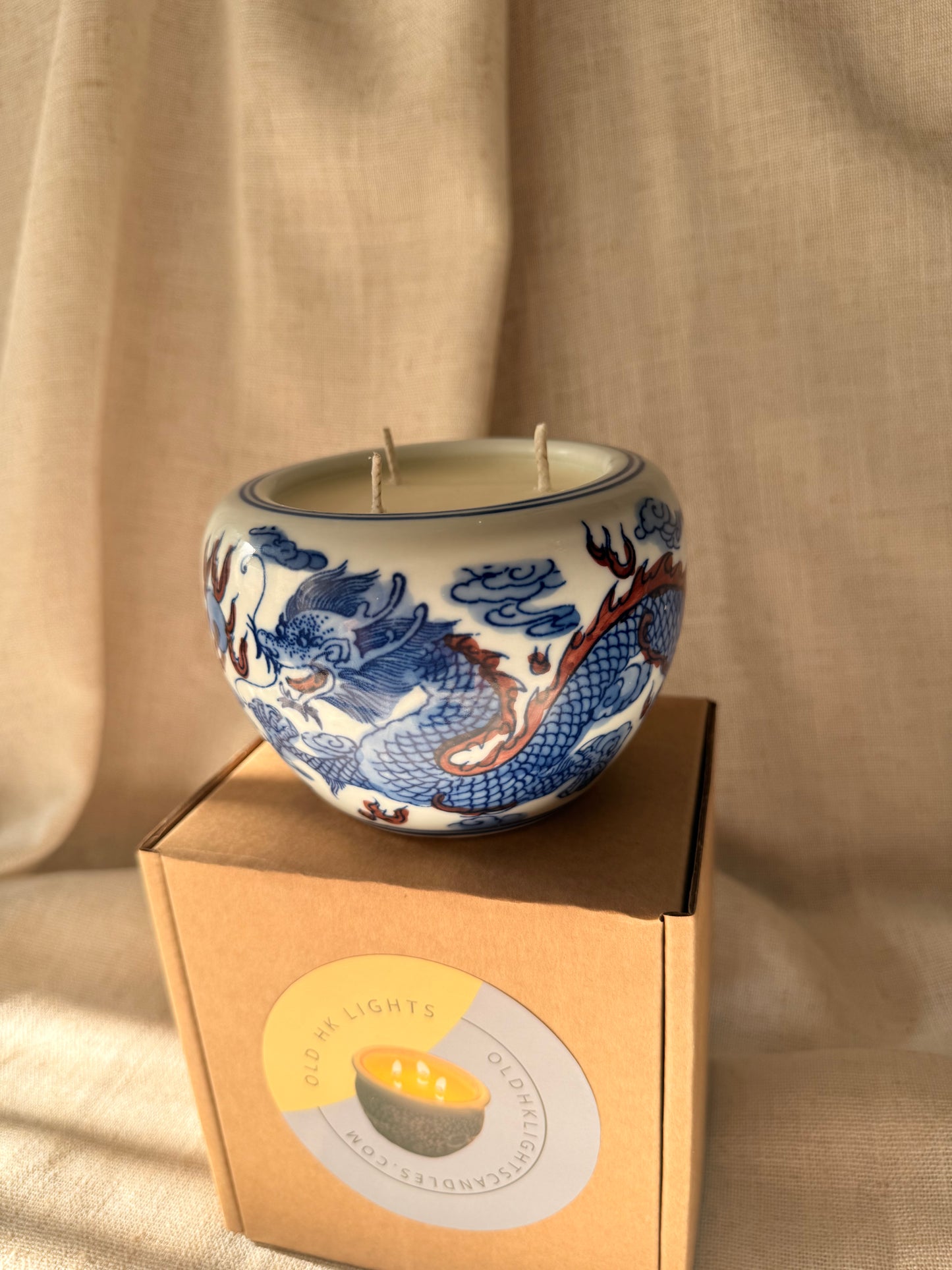 Mini ginger vase blue dragon 3 wicks candle
