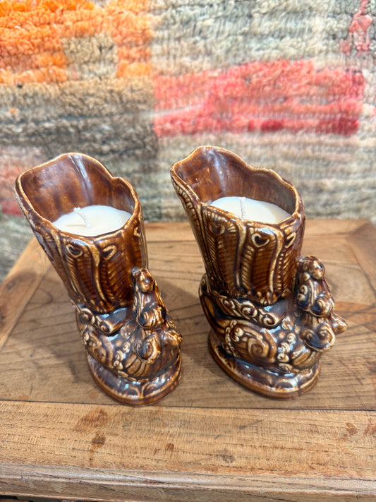 Ceramic Peacock brown glazed 1 wick candle