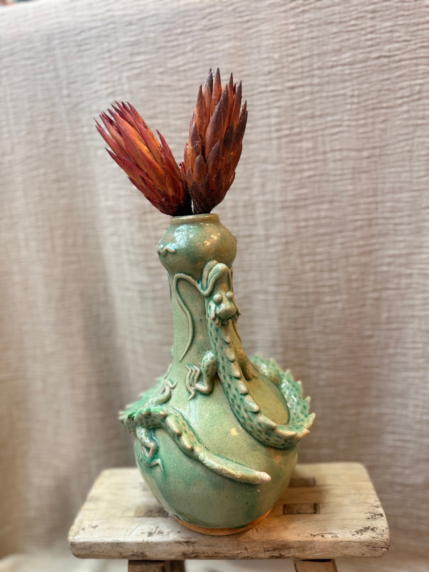 Dragon handmade green Vase