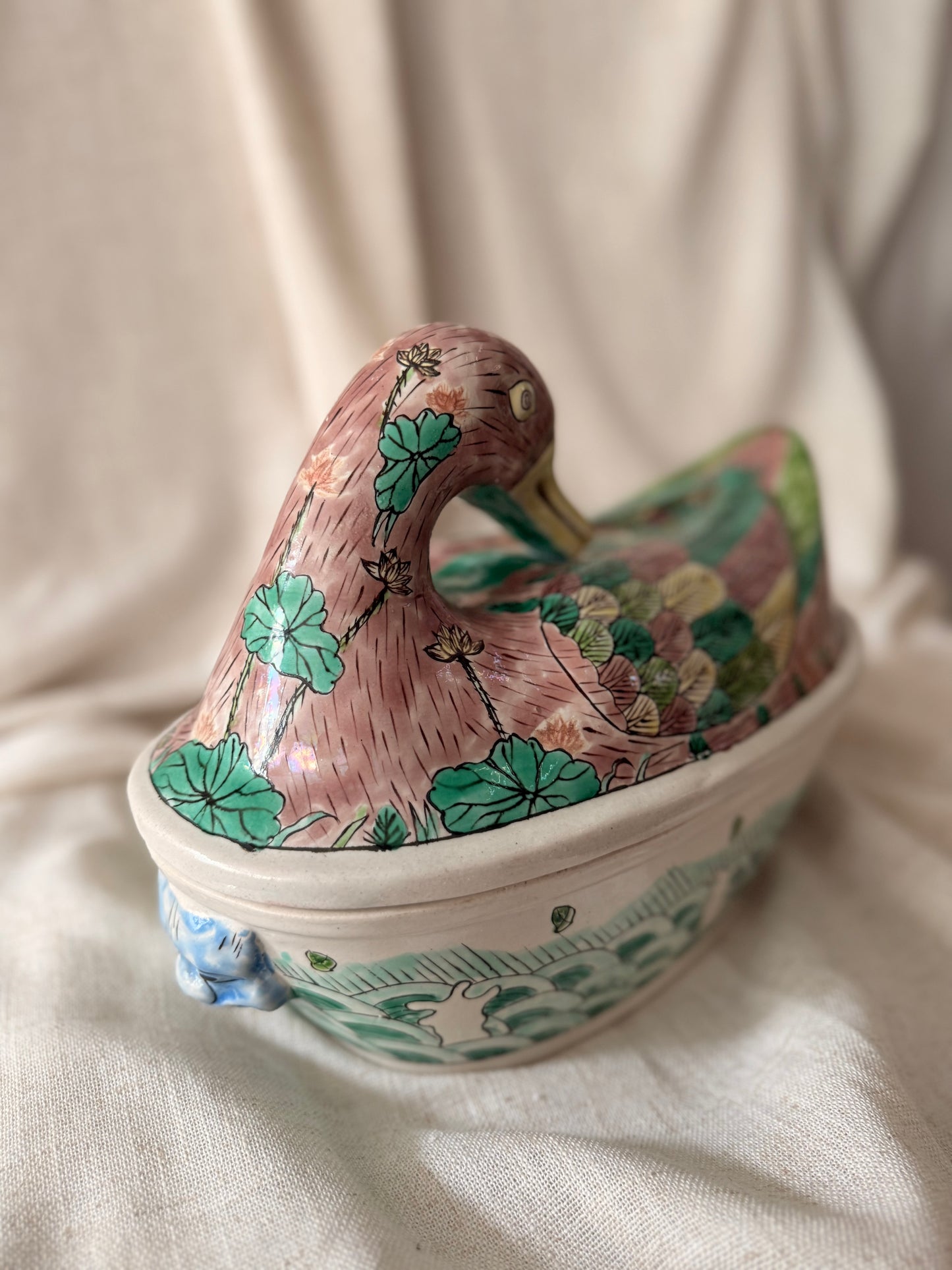 Unique hand painted duck vessel 8 wicks candle