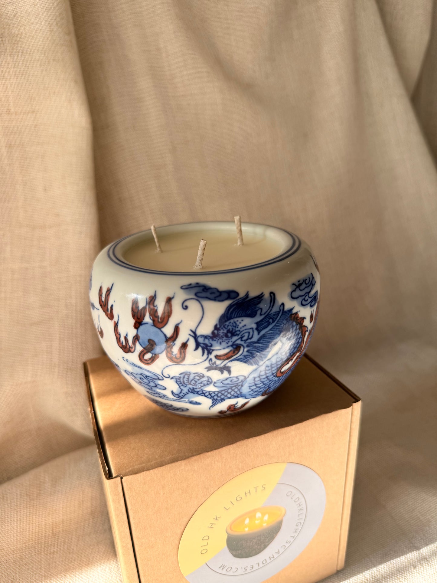 Mini ginger vase blue dragon 3 wicks candle