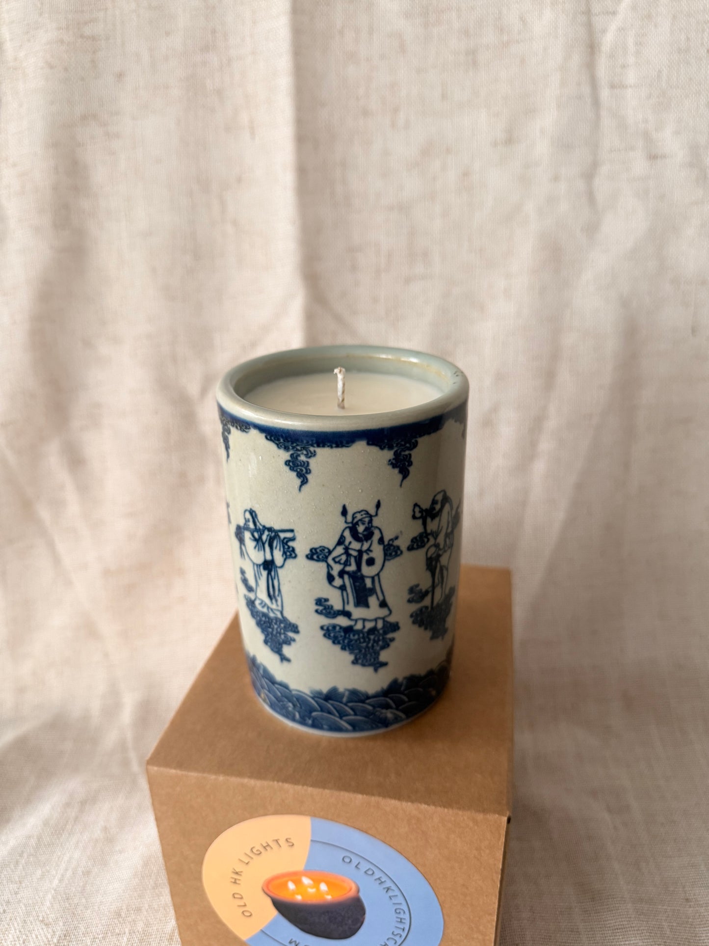 Wisemen blue and white Brush Pot Candle