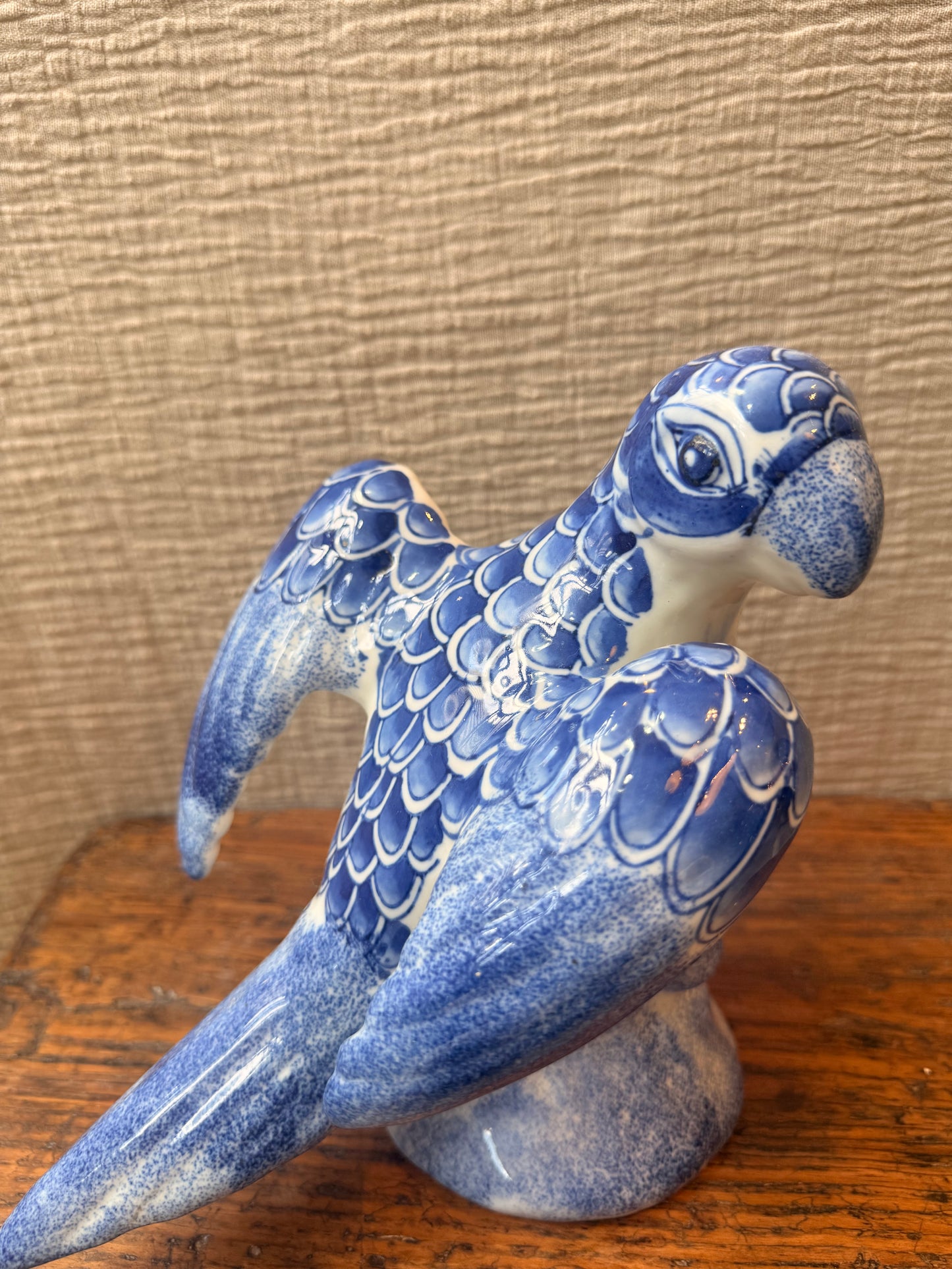 Blue ceramic Parrot Statue