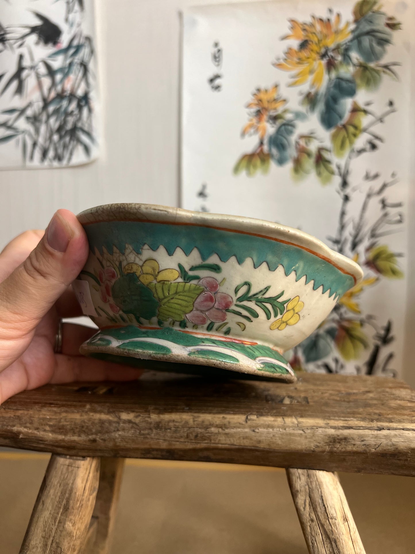 Antique hand-painted bowl 4 wicks Candle