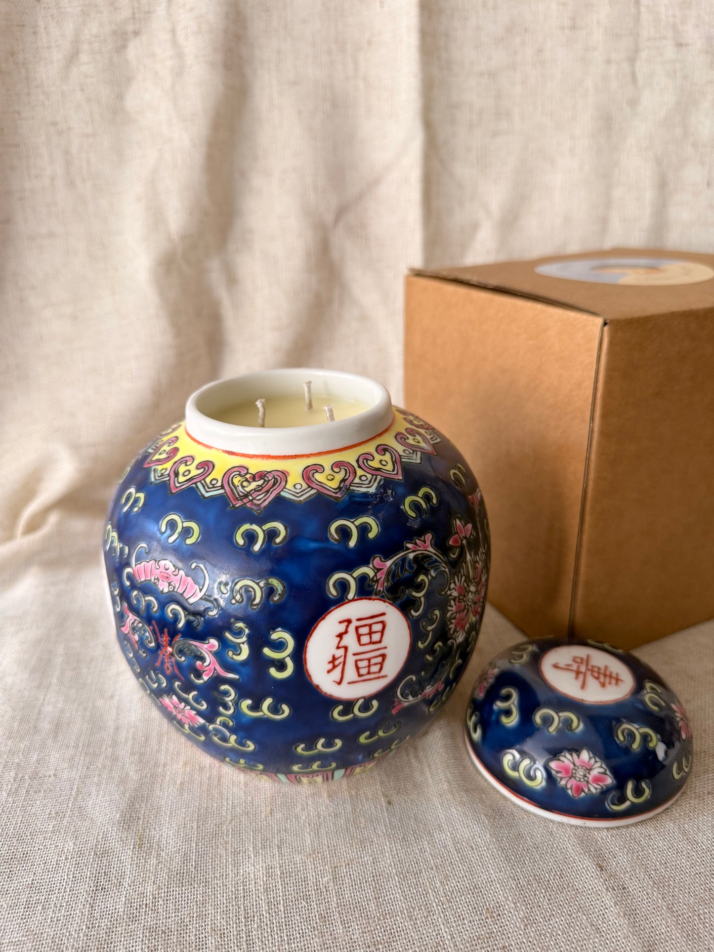 Navy blue Prosperity ginger jar Candle