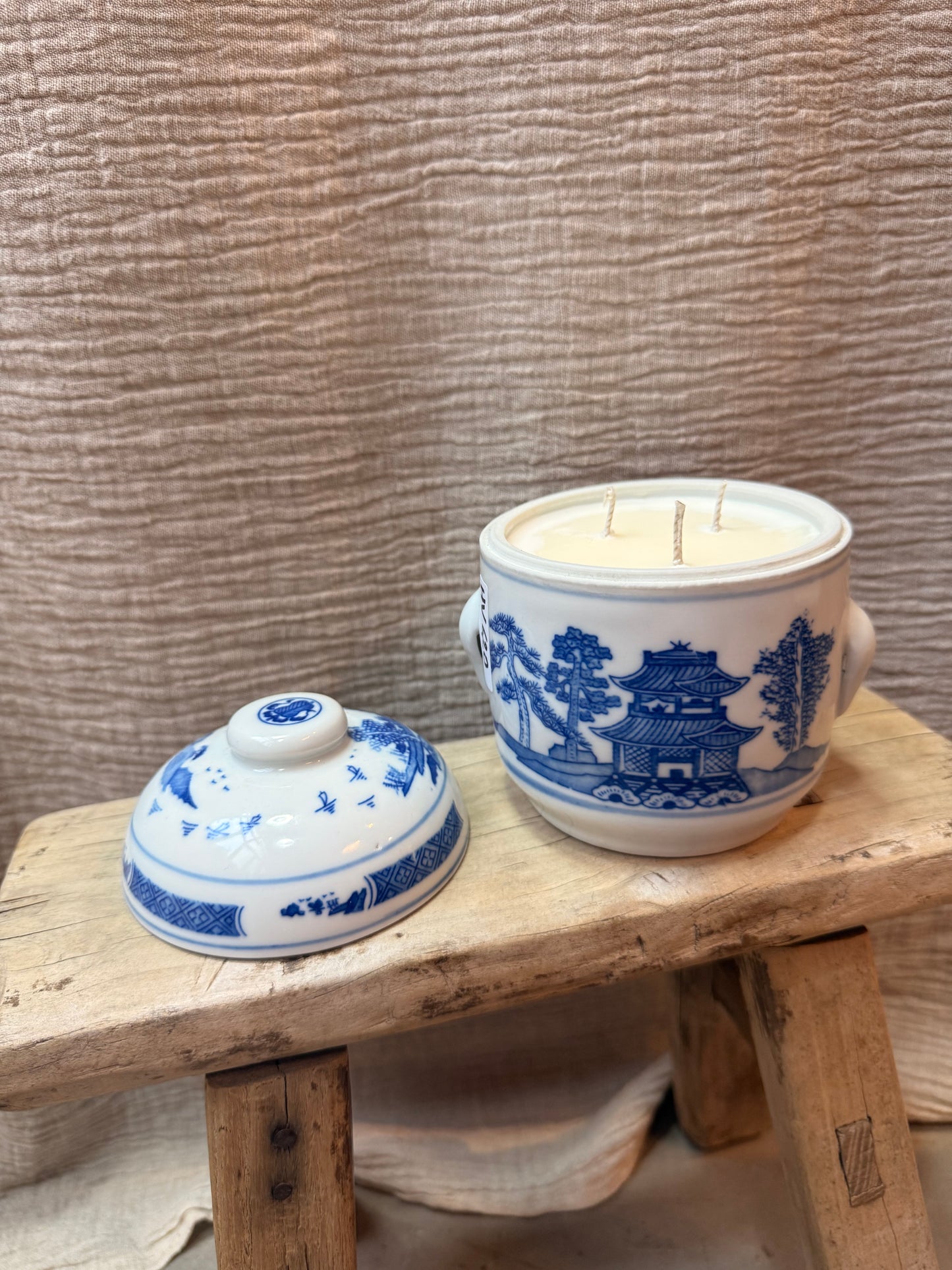 Vintage blue and white Pagoda Candle