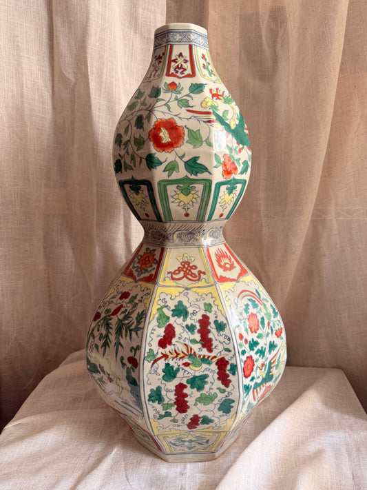 Beautiful hand-painted in HK tall gourd Vase
