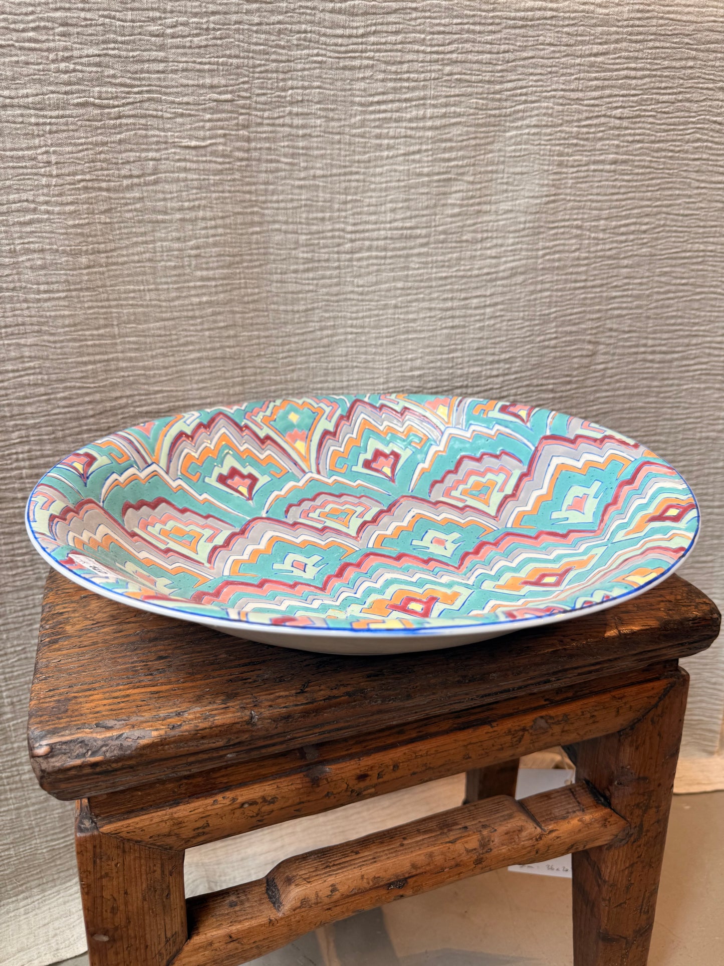 Missoni style large dish hand-painted in HK