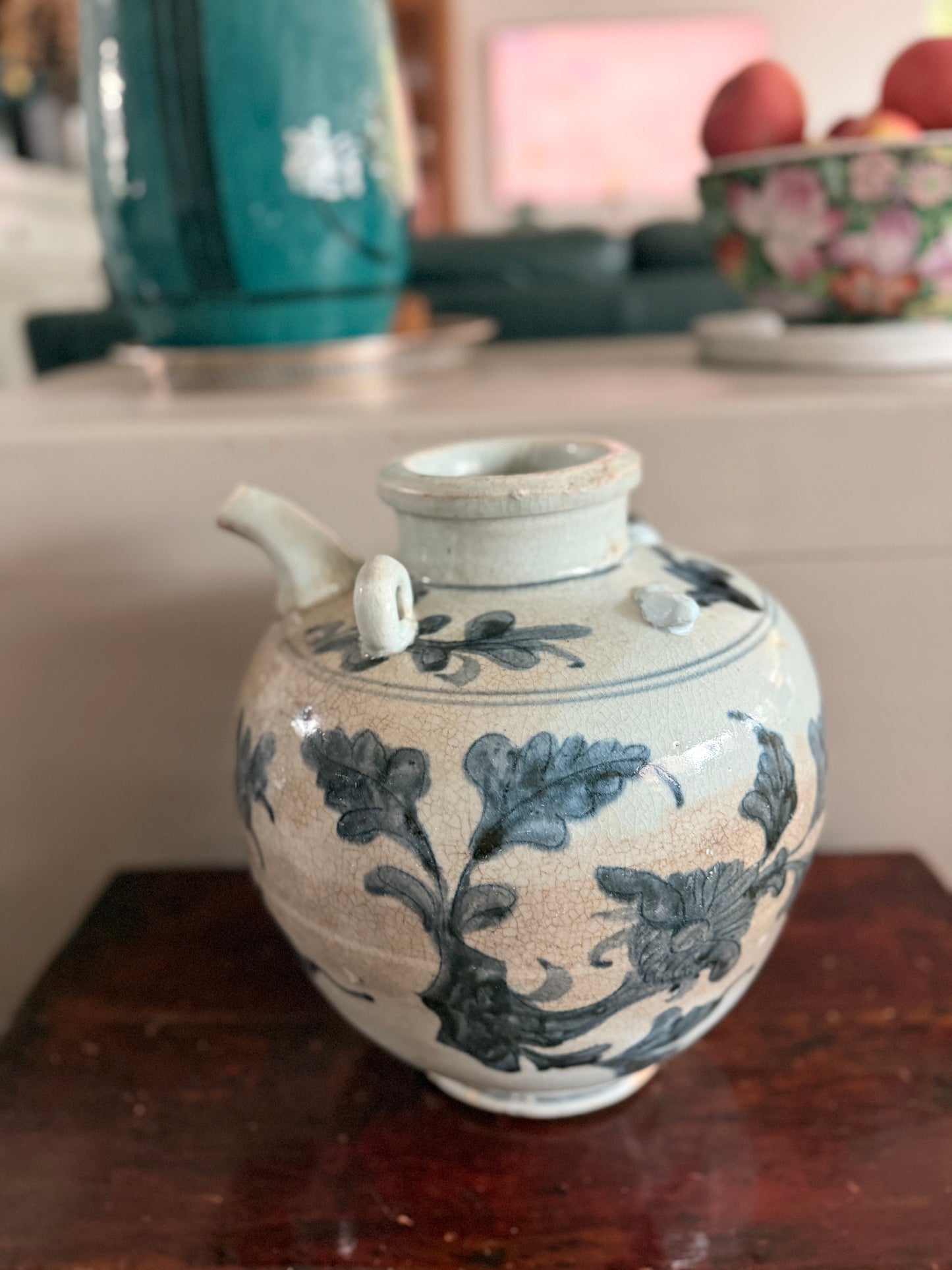 Floral antique vinegar jar / vase