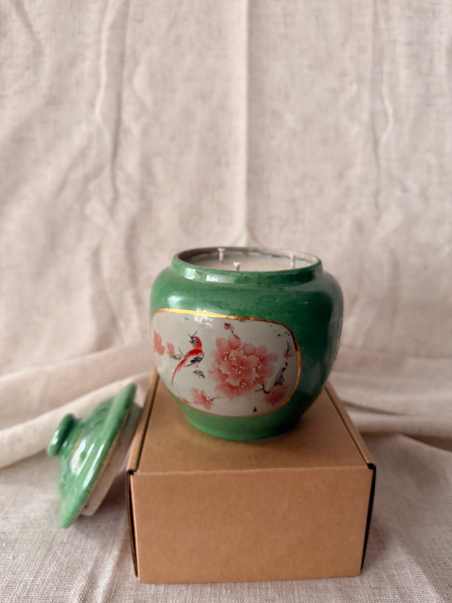 Green round Jar Peony Candle