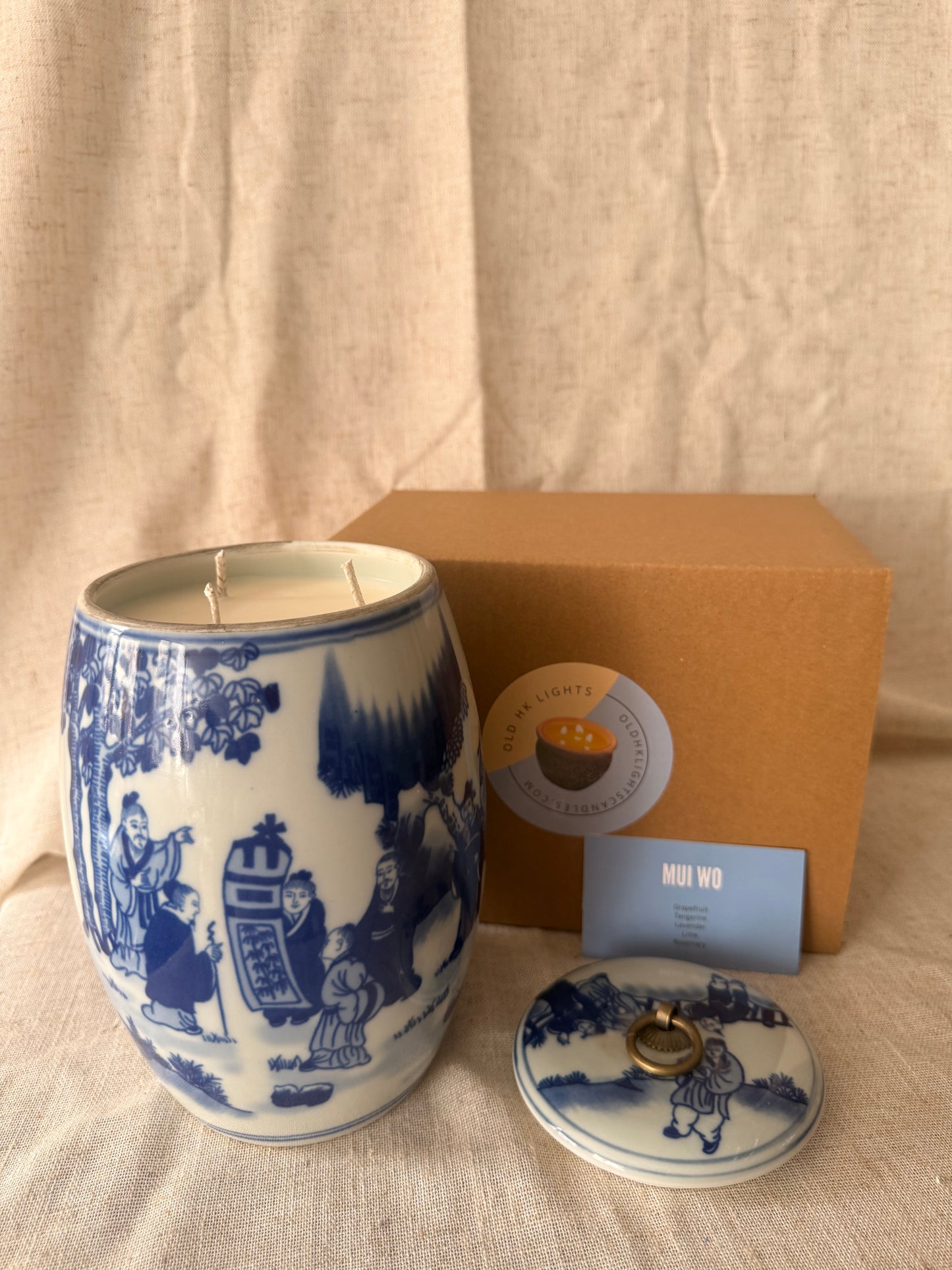 Tall Chinese wisemen ceramic box Candle