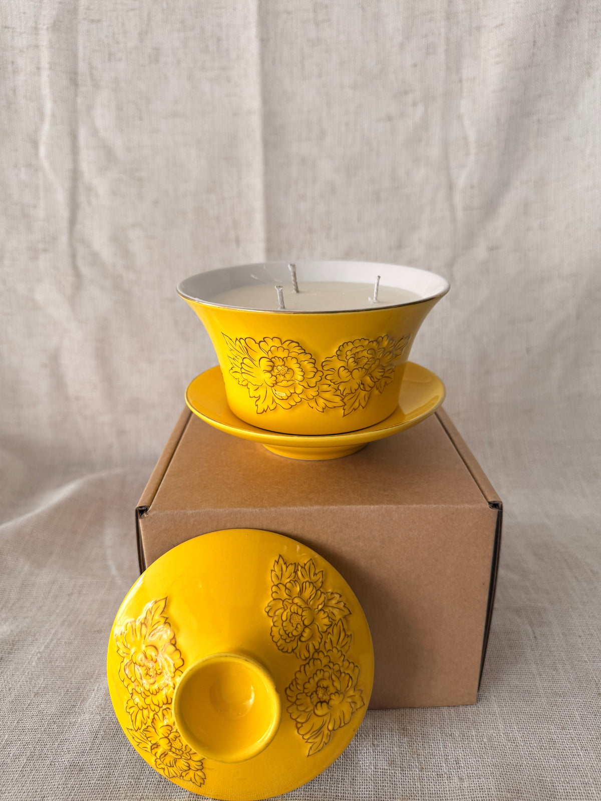 Yellow peonies Tea Cup Candle