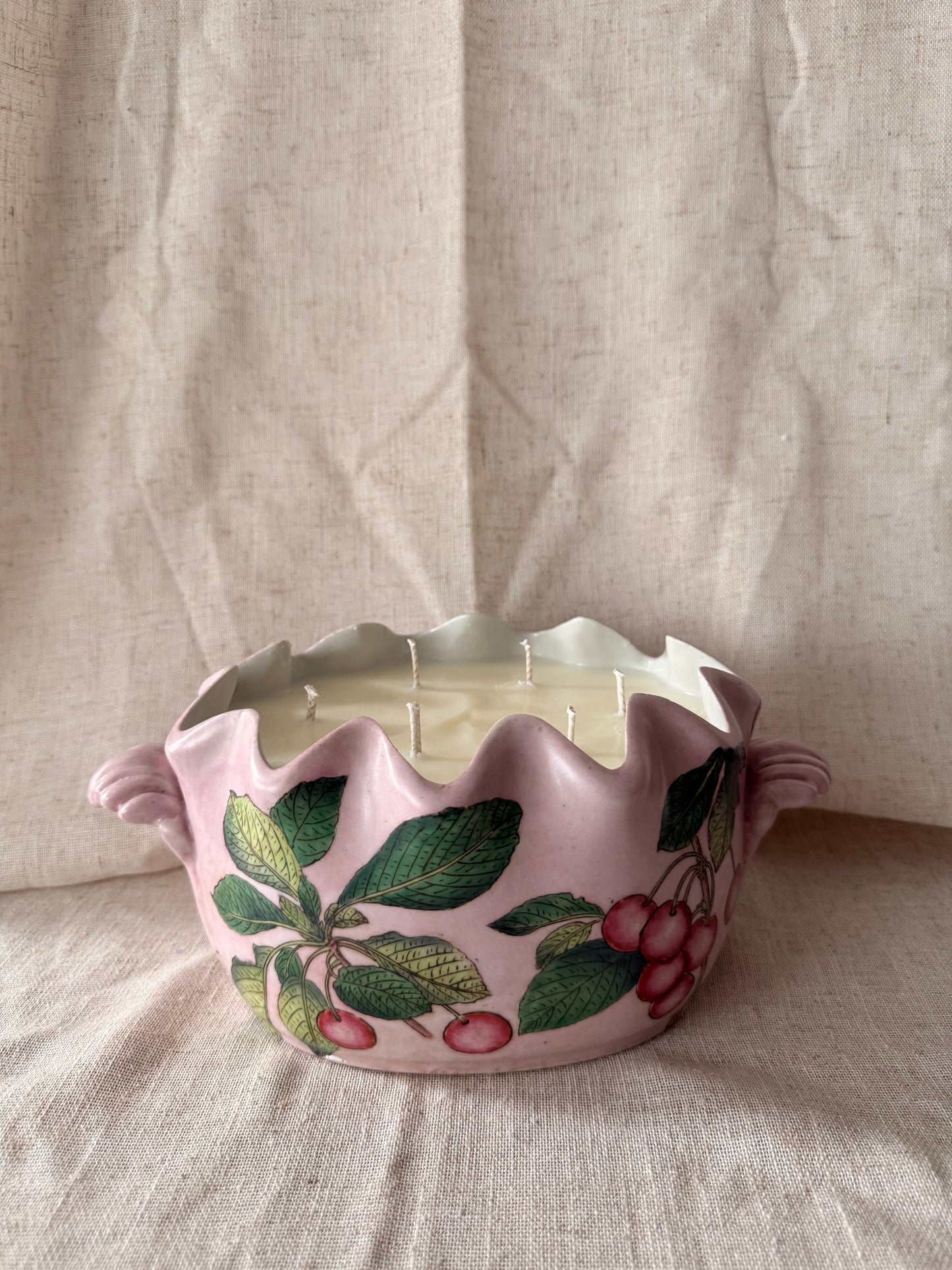 Pink Cherries hand-painted 6 wicks Candle