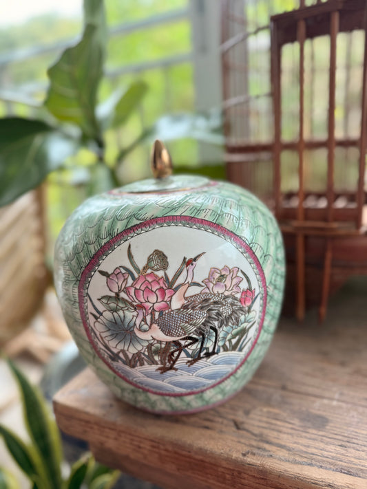 Bamboo and bird ginger jar