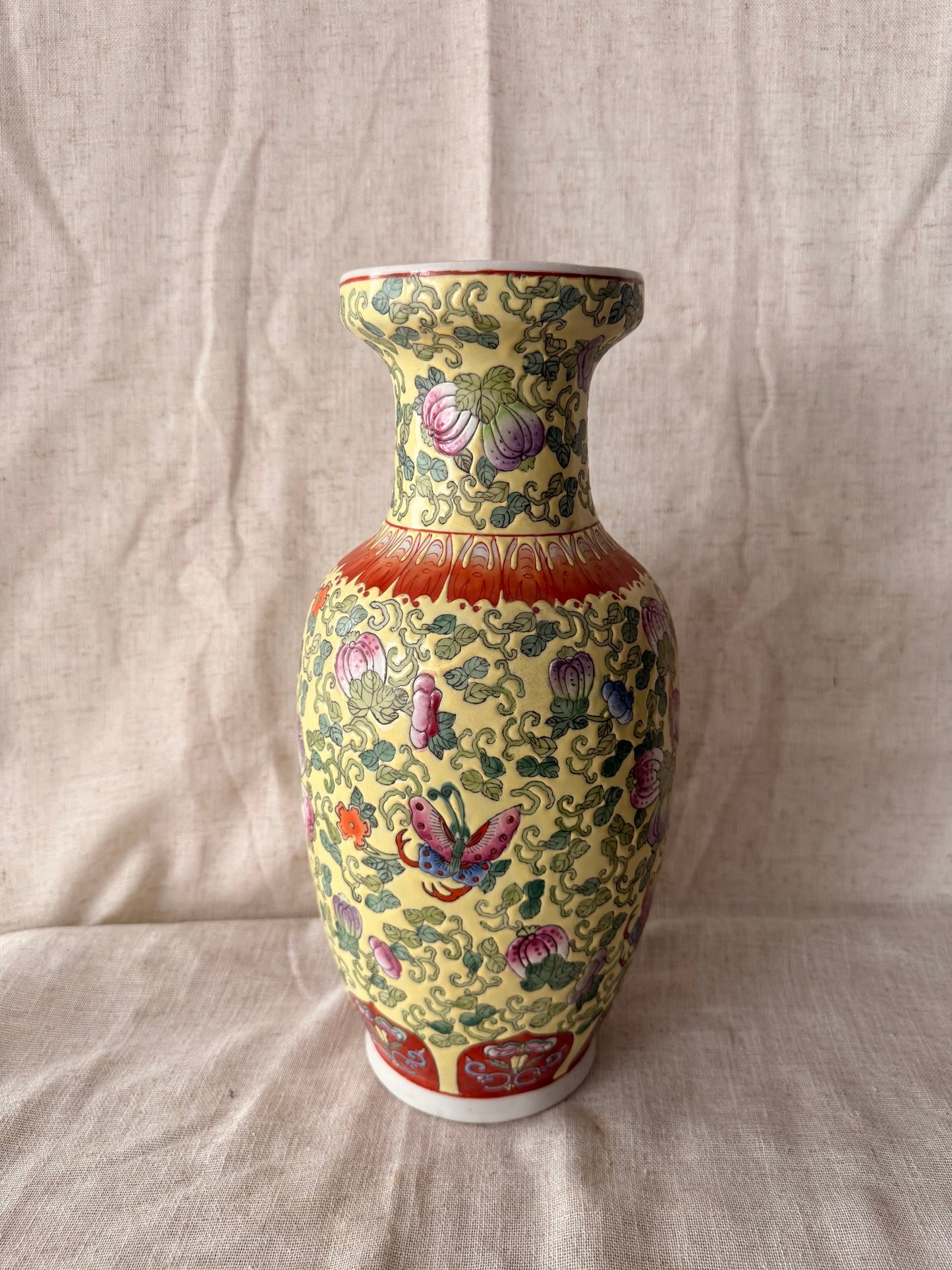 Famille Jaune style hand-painted in HK vase
