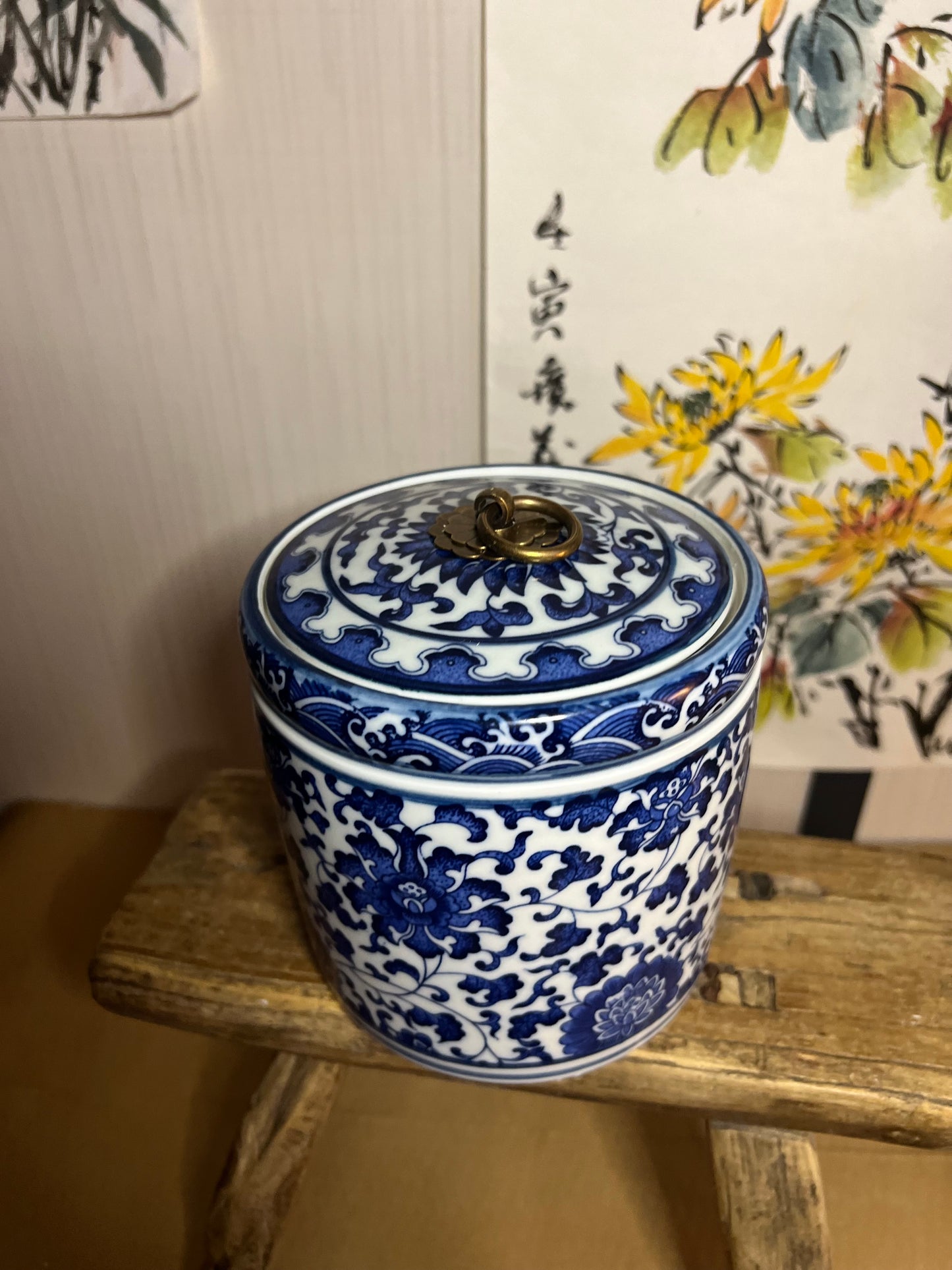 Blue ceramic box with cover 3 wicks large Happy Valley Candle