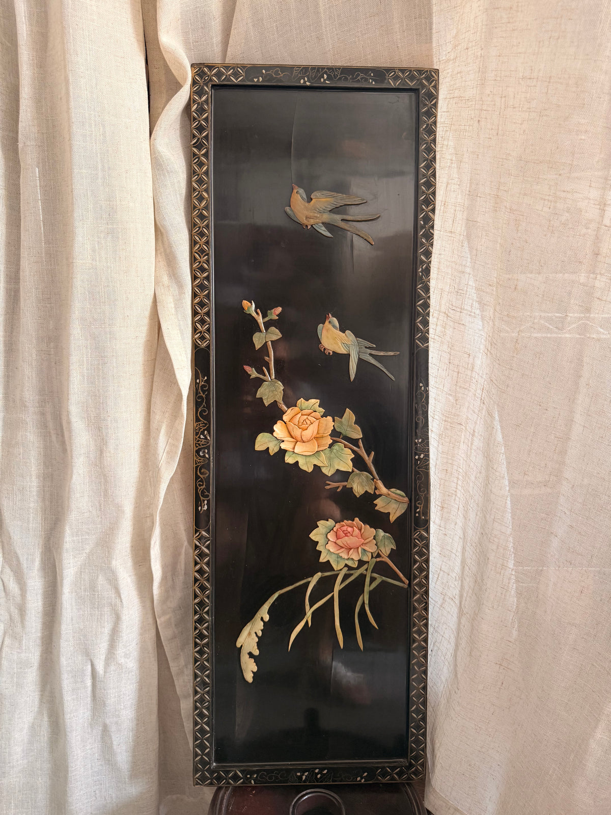 Lacquered black floral wooden Panels
