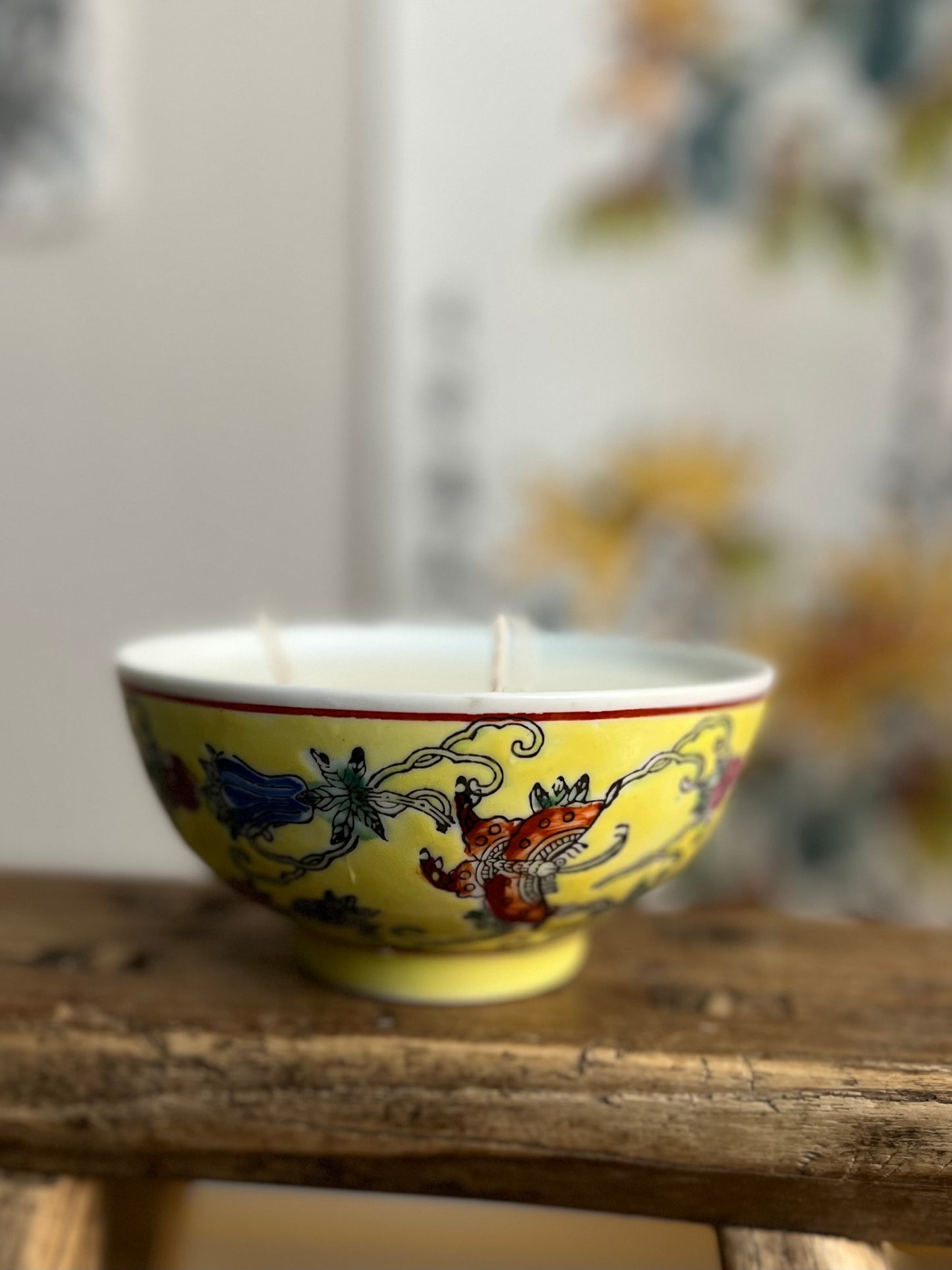 Yellow butterfly 3 wicks rice bowl Candle