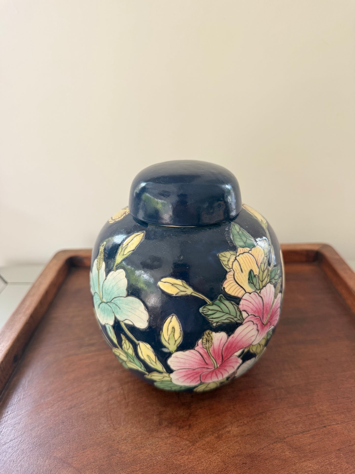 Small hand-painted in HK floral Ginger Jar