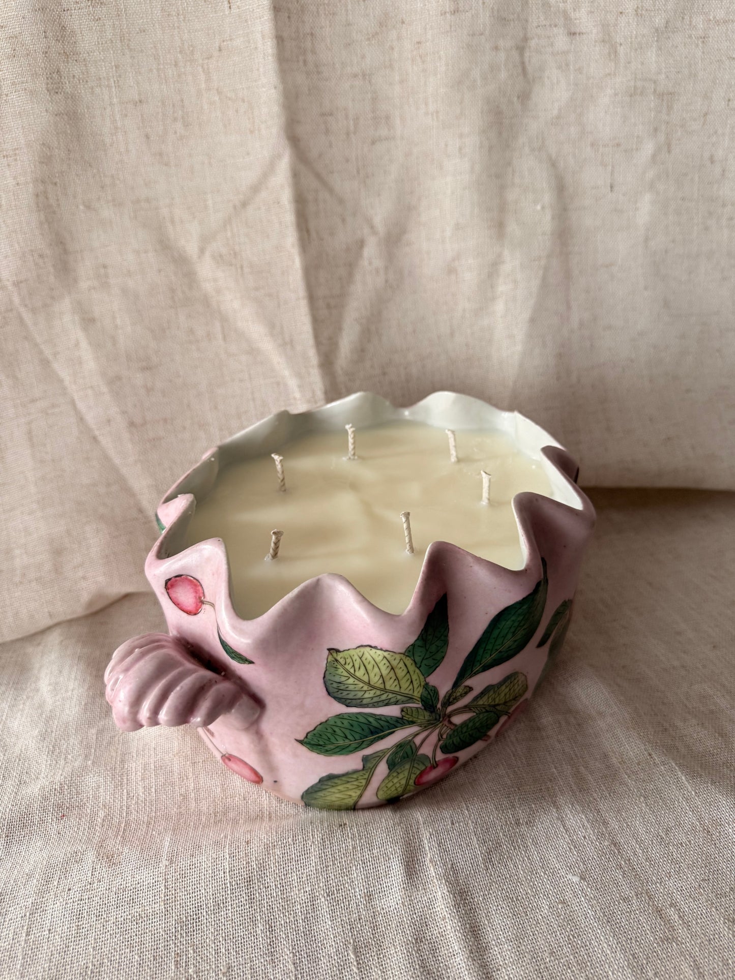 Pink Cherries hand-painted 6 wicks Candle